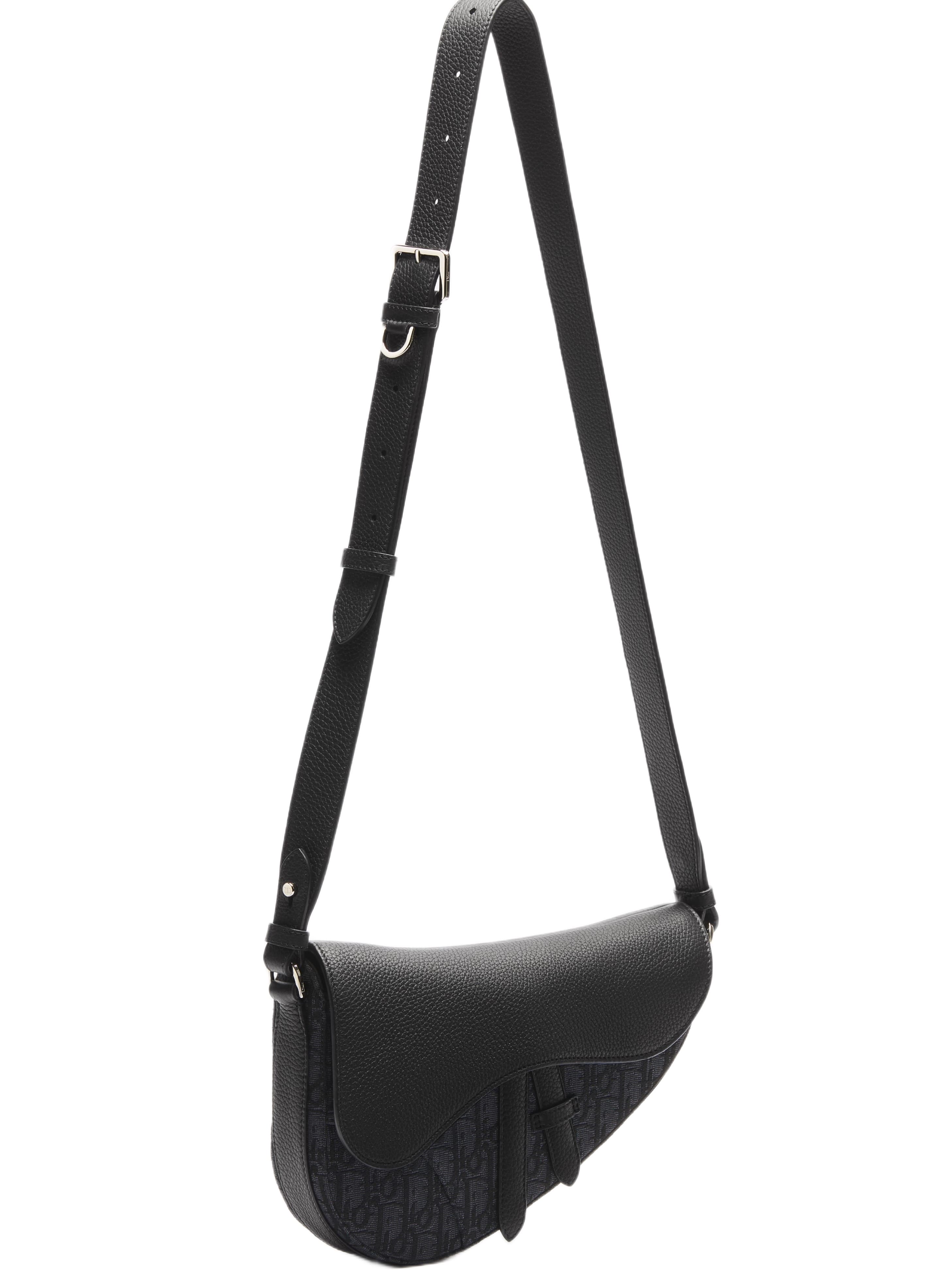 Túi đeo chéo Dior Saddle Bag Black Grained Taurillon Leather and Black Dior Oblique Jacquard 2