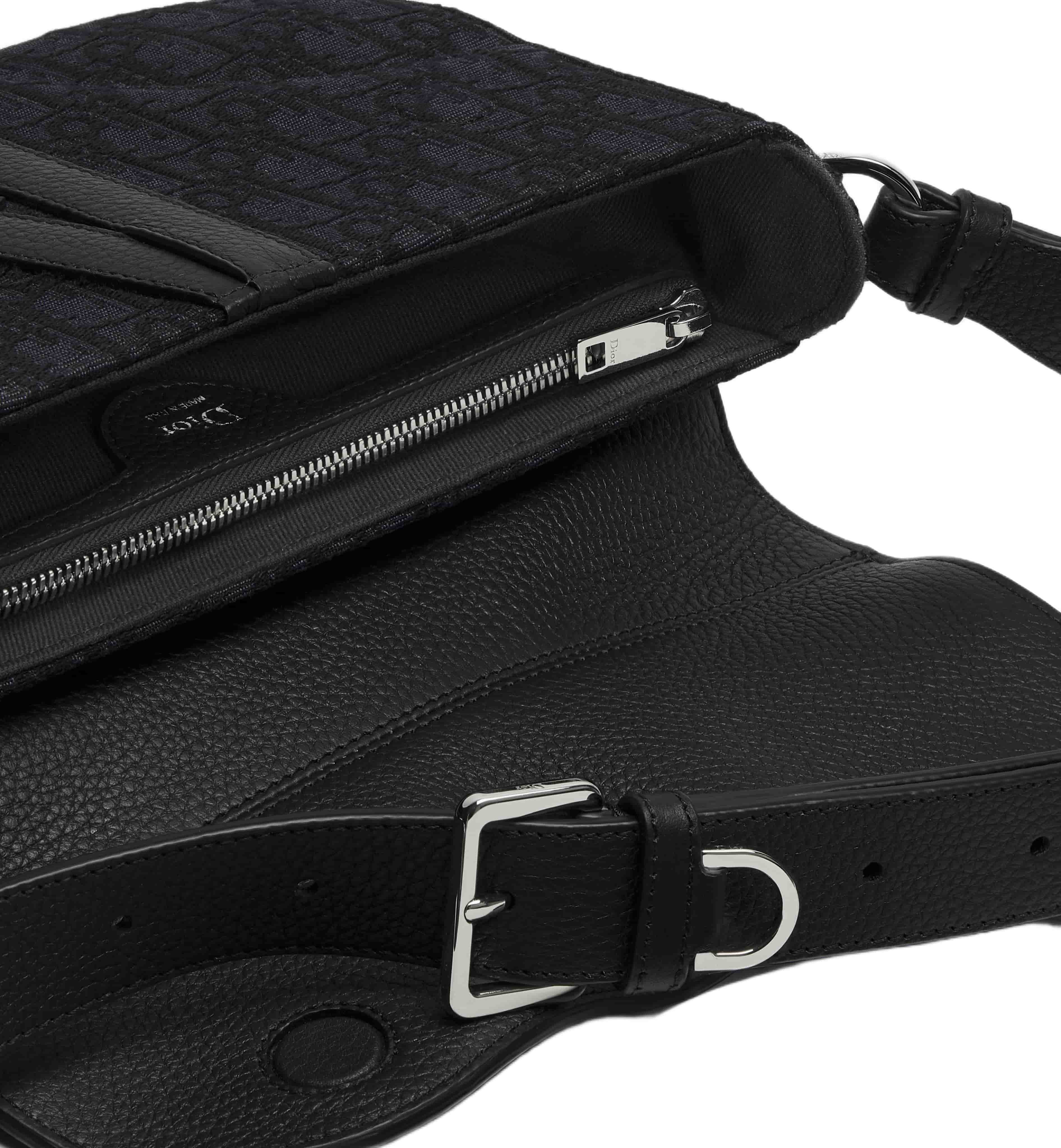 Túi đeo chéo Dior Saddle Bag Black Grained Taurillon Leather and Black Dior Oblique Jacquard 4