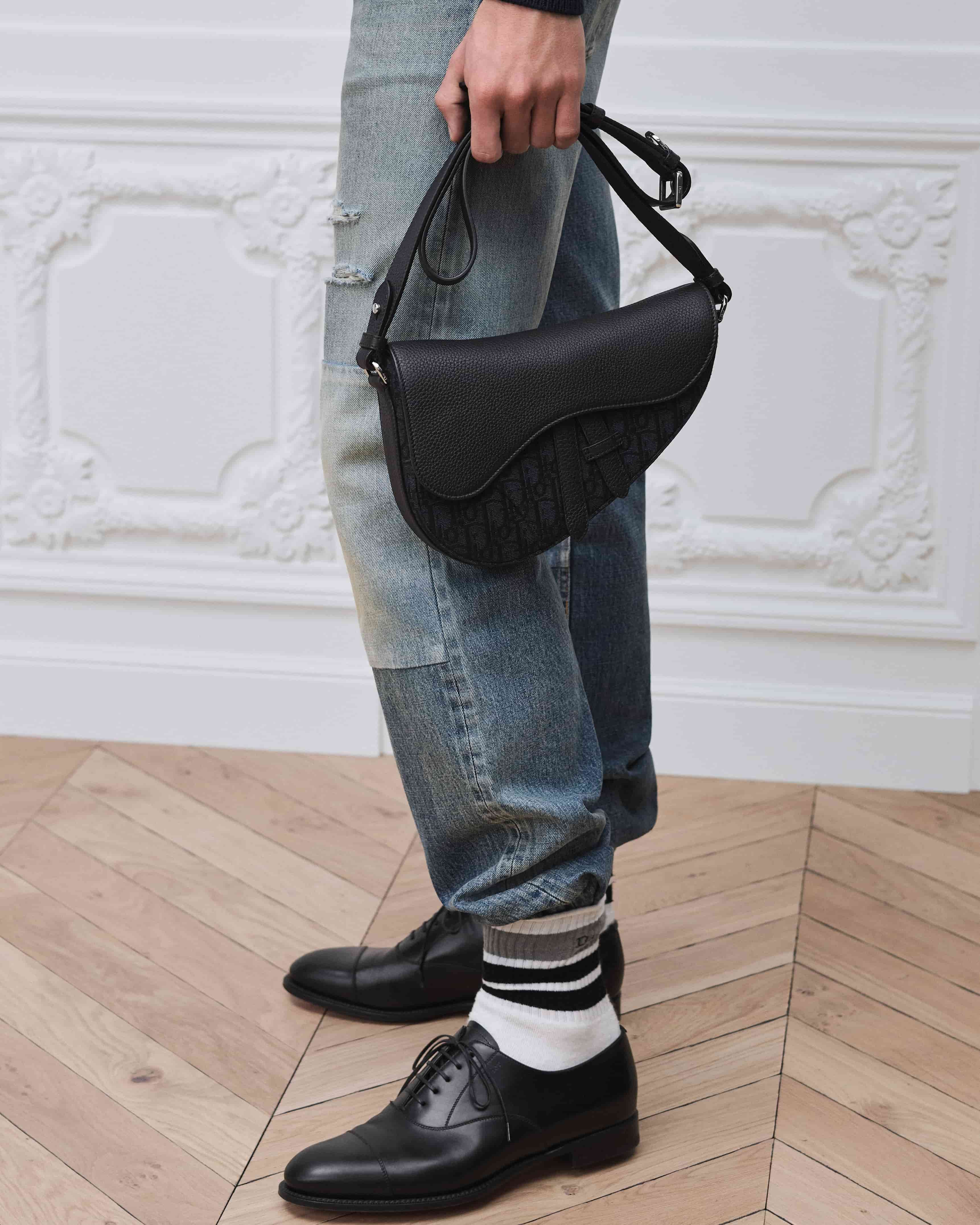 Túi đeo chéo Dior Saddle Bag Black Grained Taurillon Leather and Black Dior Oblique Jacquard 7