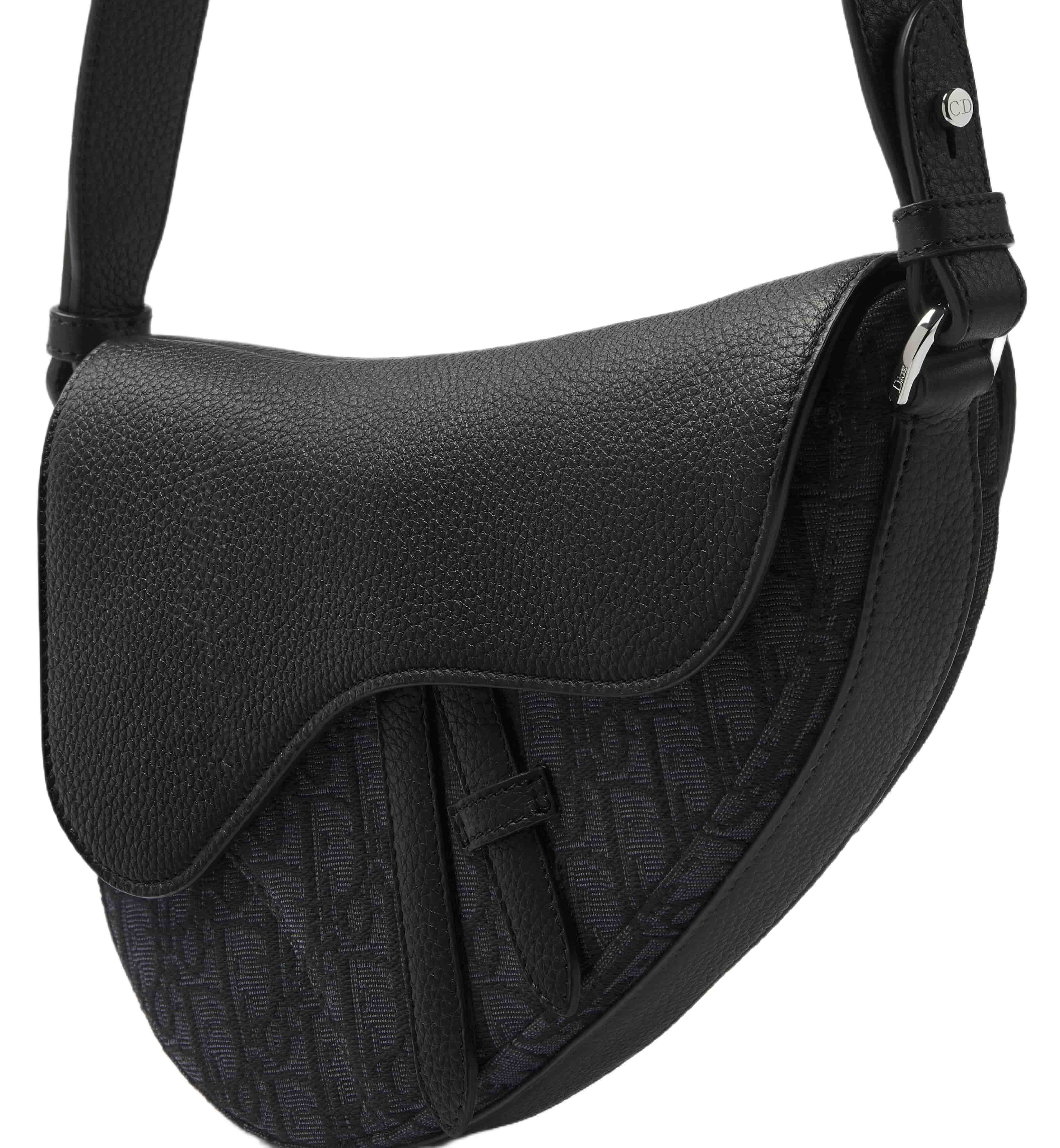 Túi đeo chéo Dior Saddle Bag Black Grained Taurillon Leather and Black Dior Oblique Jacquard 5