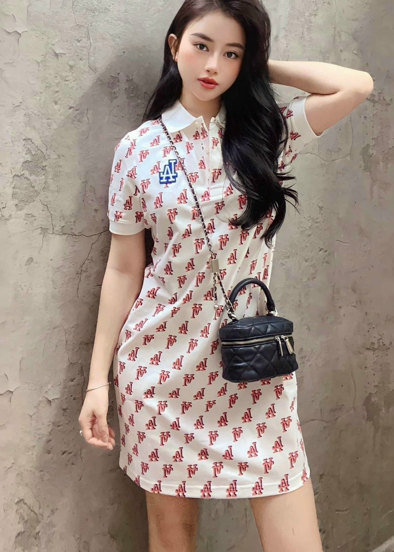 Váy MLB Women's Monogram Color Midi Short Sleeve Dress New York Yankee  31OP13131-50U Phuong Thuy Vu