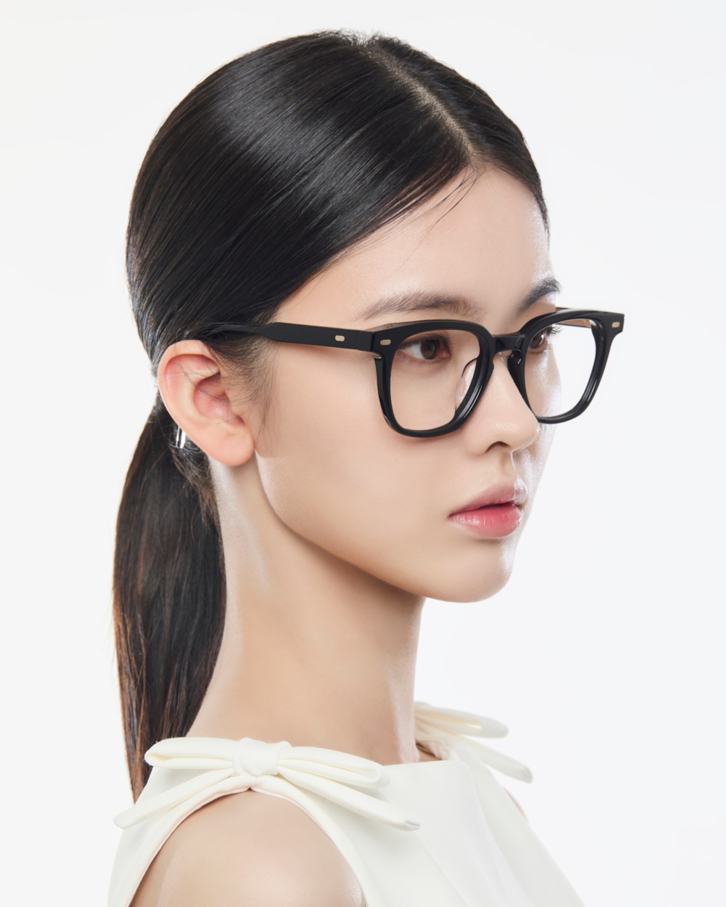 Mắt kính giả cận Gentle Monster Kubo 01 Square Glasses in Black Acetate Frame Clear Lenses 13