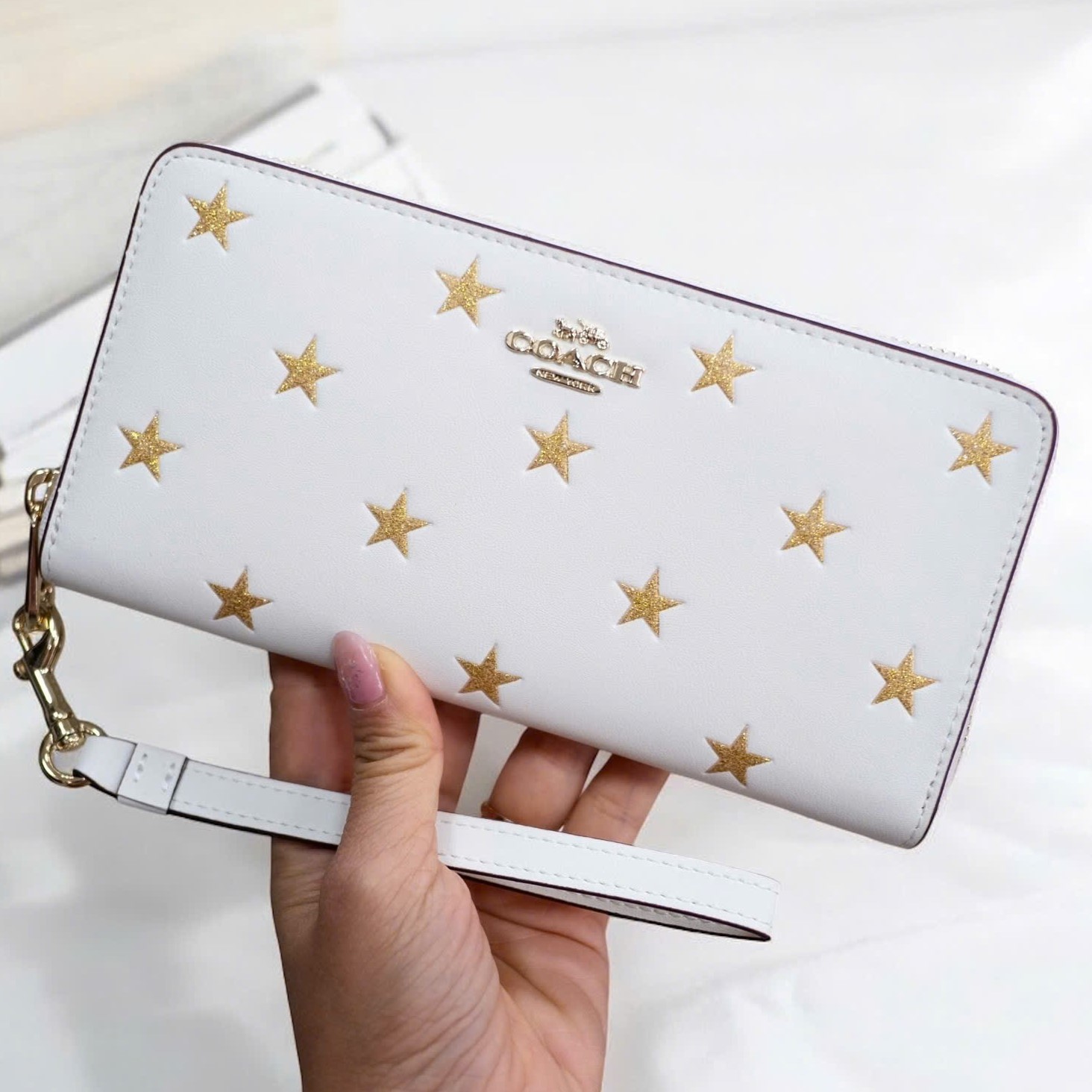 Ví Coach dài nữ Long Zip Around Wallet With Star Print Chalk Multi CW479 7