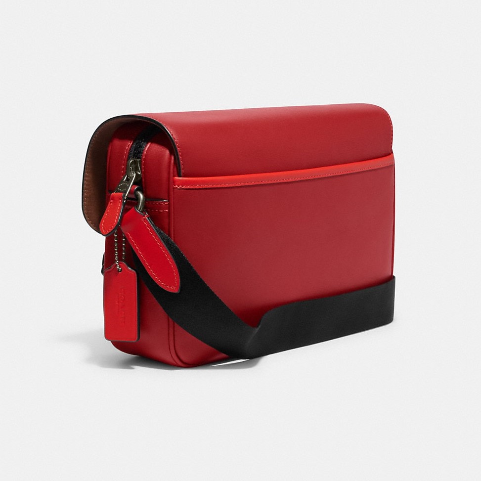 TÚI DÁNG CẶP COACH TRACK CROSSBODY IN RED KHAKI MULTI COLORBLOCK SIGNATURE CANVAS WITH COACH STAMP 2