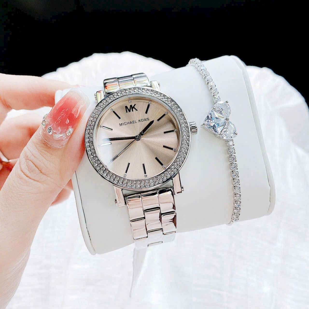 Đồng hồ đeo tay nữ Michael Kors Corey Three Hand Pink Dial Silver Steel Strap Watch for Women MKO1050 5