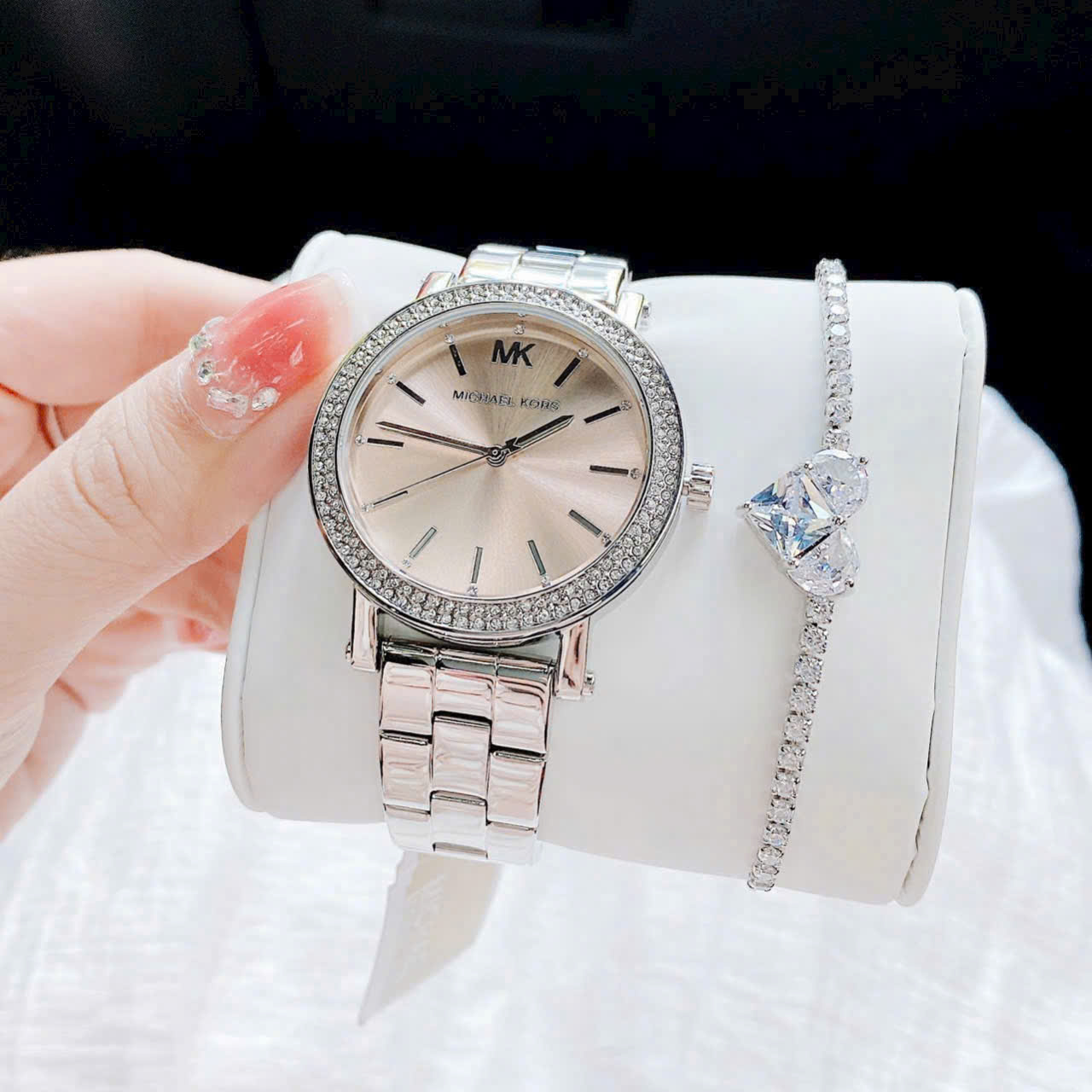 Đồng hồ đeo tay nữ Michael Kors Corey Three Hand Pink Dial Silver Steel Strap Watch for Women MKO1050 6