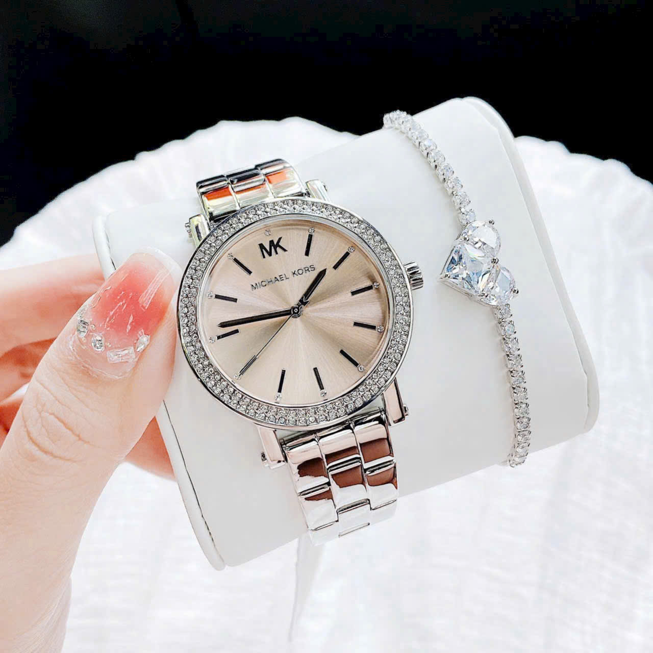 Đồng hồ đeo tay nữ Michael Kors Corey Three Hand Pink Dial Silver Steel Strap Watch for Women MKO1050 10
