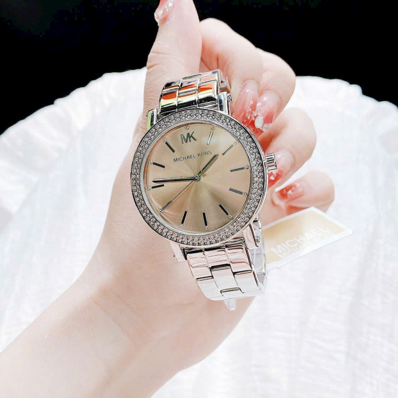 Đồng hồ đeo tay nữ Michael Kors Corey Three Hand Pink Dial Silver Steel Strap Watch for Women MKO1050 11
