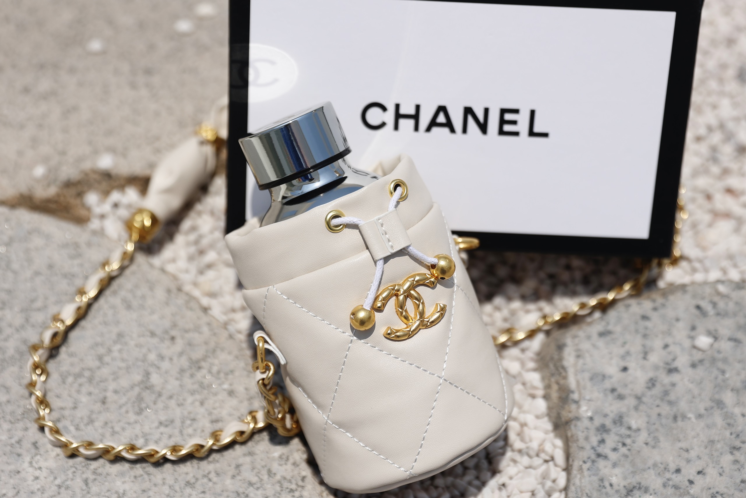 CHANEL Lambskin Quilted CC To Drink Water Bottle Black Gold 660526 |  FASHIONPHILE