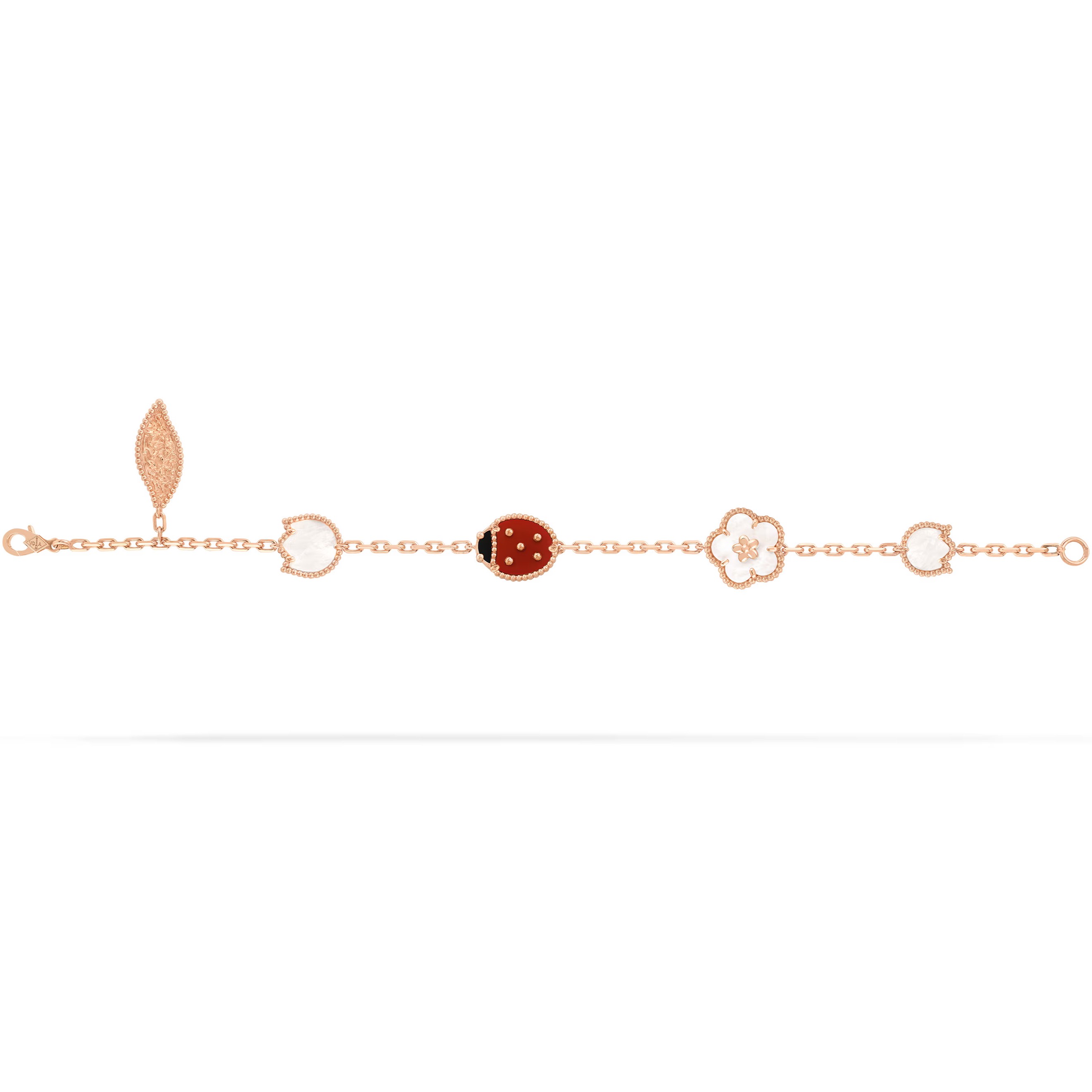 Vòng tay bọ rùa hoa lá Van Cleef & Arpels Lucky Spring Bracelet 5 Motifs White Mother Of Pearl Carnelian VCARP7RR00 4