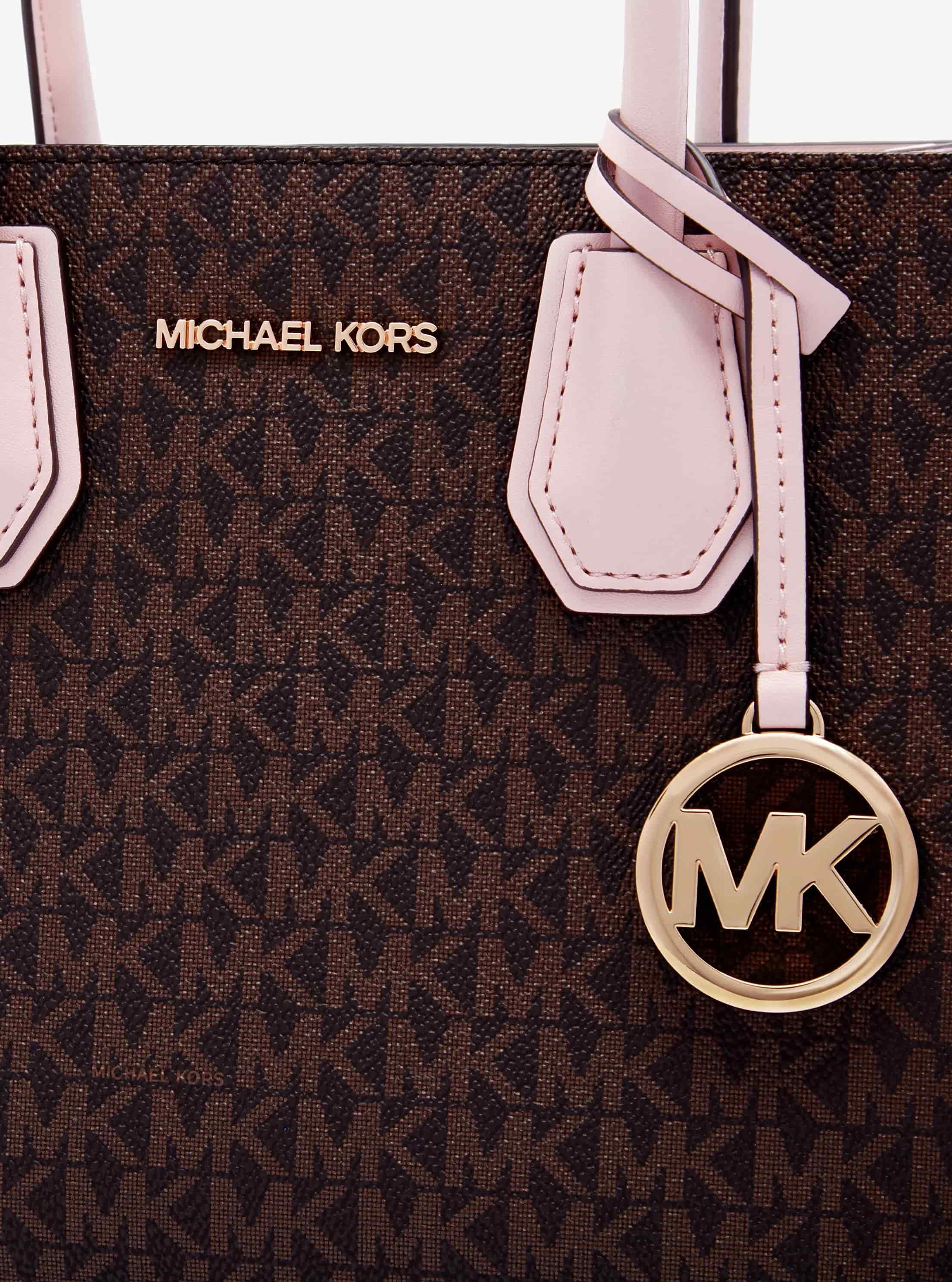 Túi xách MK Michael Kors Mercer Medium Monogram Tote Dark Brown Nude Pink 1