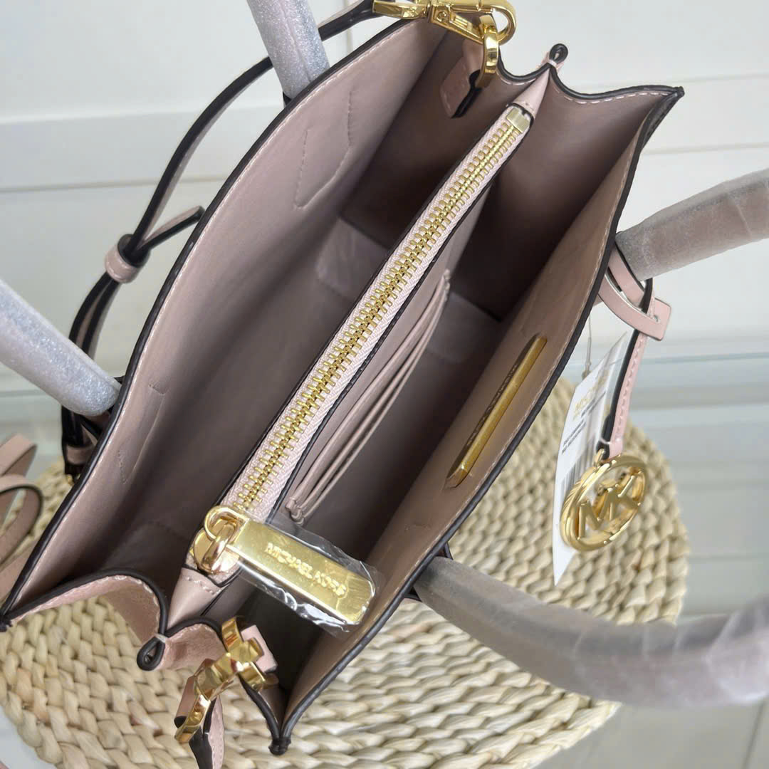 Túi xách MK Michael Kors Mercer Medium Monogram Tote Dark Brown Nude Pink 4