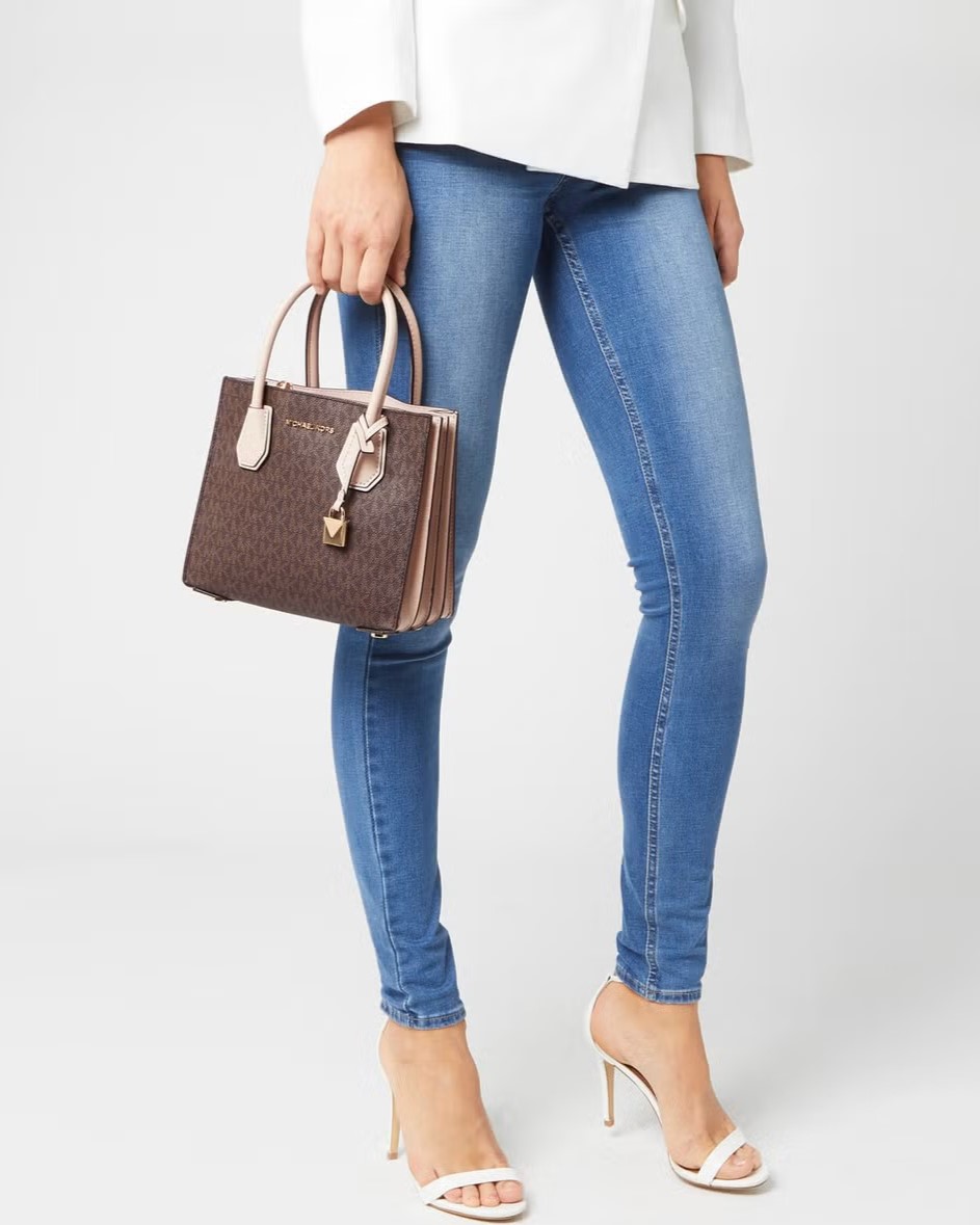 Túi xách MK Michael Kors Mercer Medium Monogram Tote Dark Brown Nude Pink 9