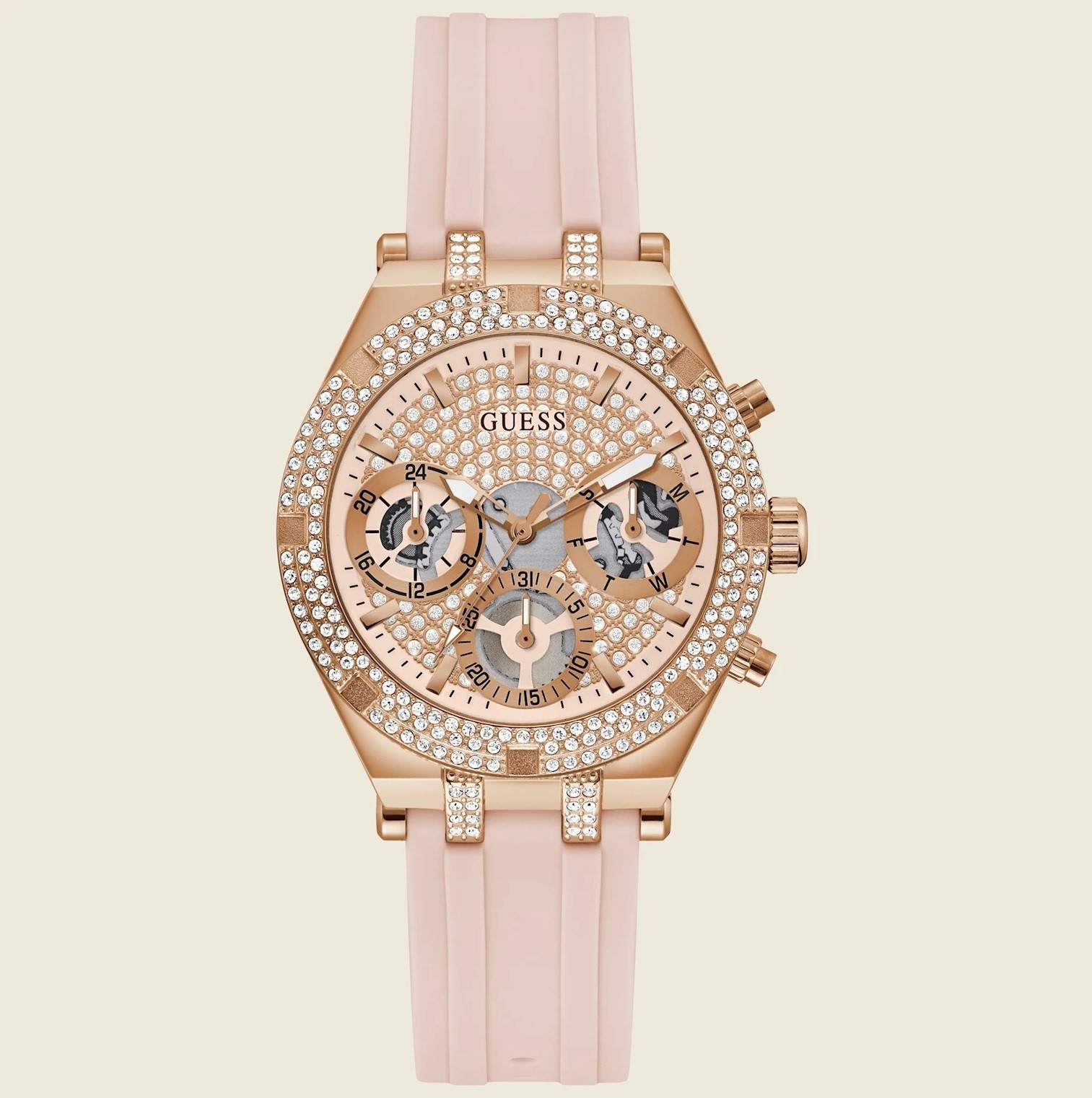 ĐỒNG HỒ GUESS GOLD-TONE AND PINK SILICONE MULTIFUNCTION WATCH 2