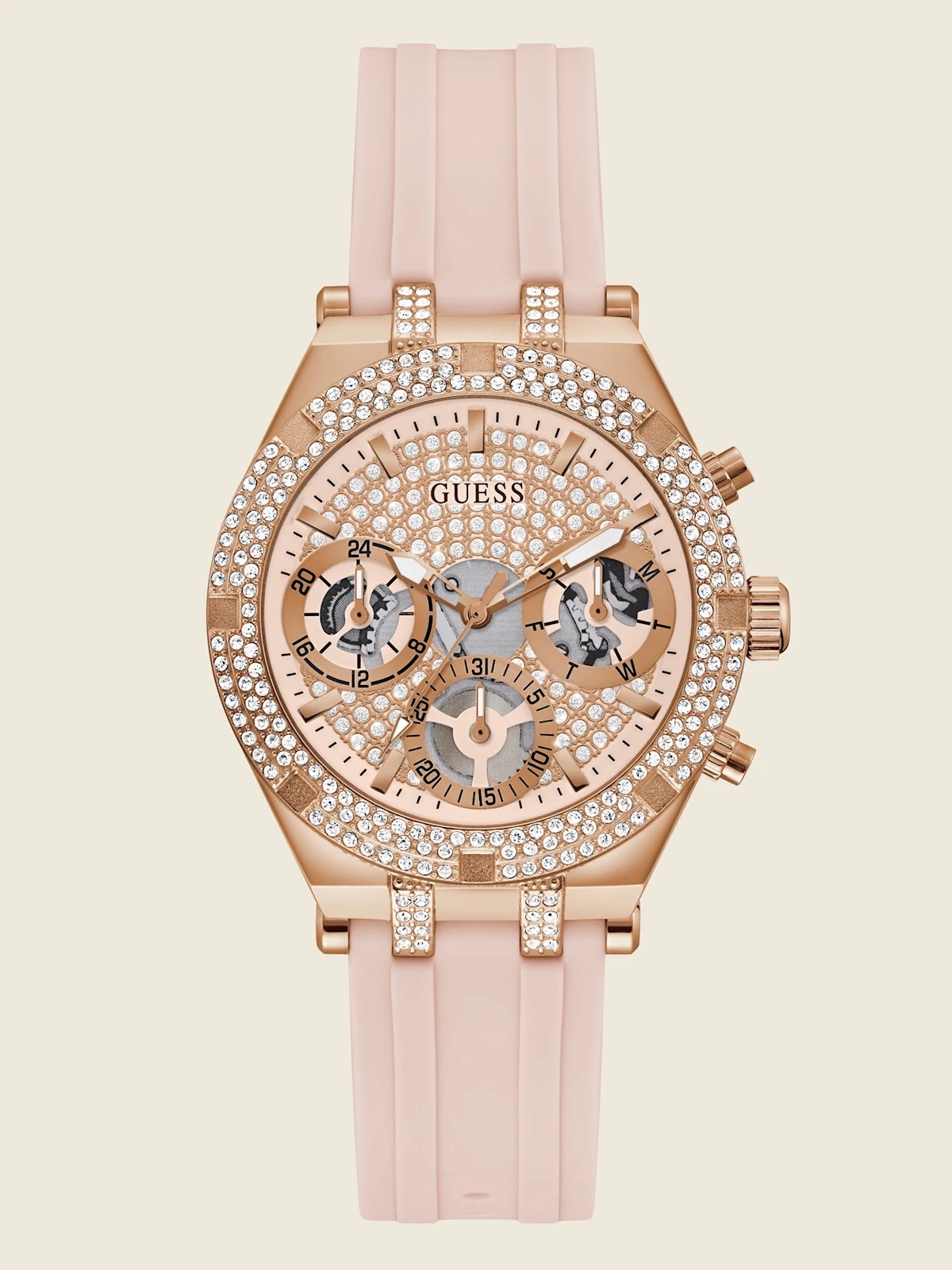 ĐỒNG HỒ GUESS GOLD-TONE AND PINK SILICONE MULTIFUNCTION WATCH 3
