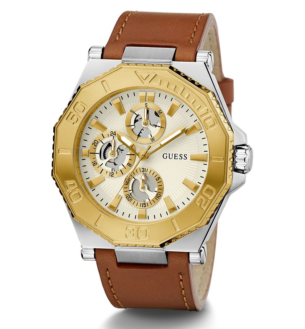 Đồng hồ đeo tay dây da Nam Guess Two-Tone and Brown Leather Multifunction Watch GW0704G1 6