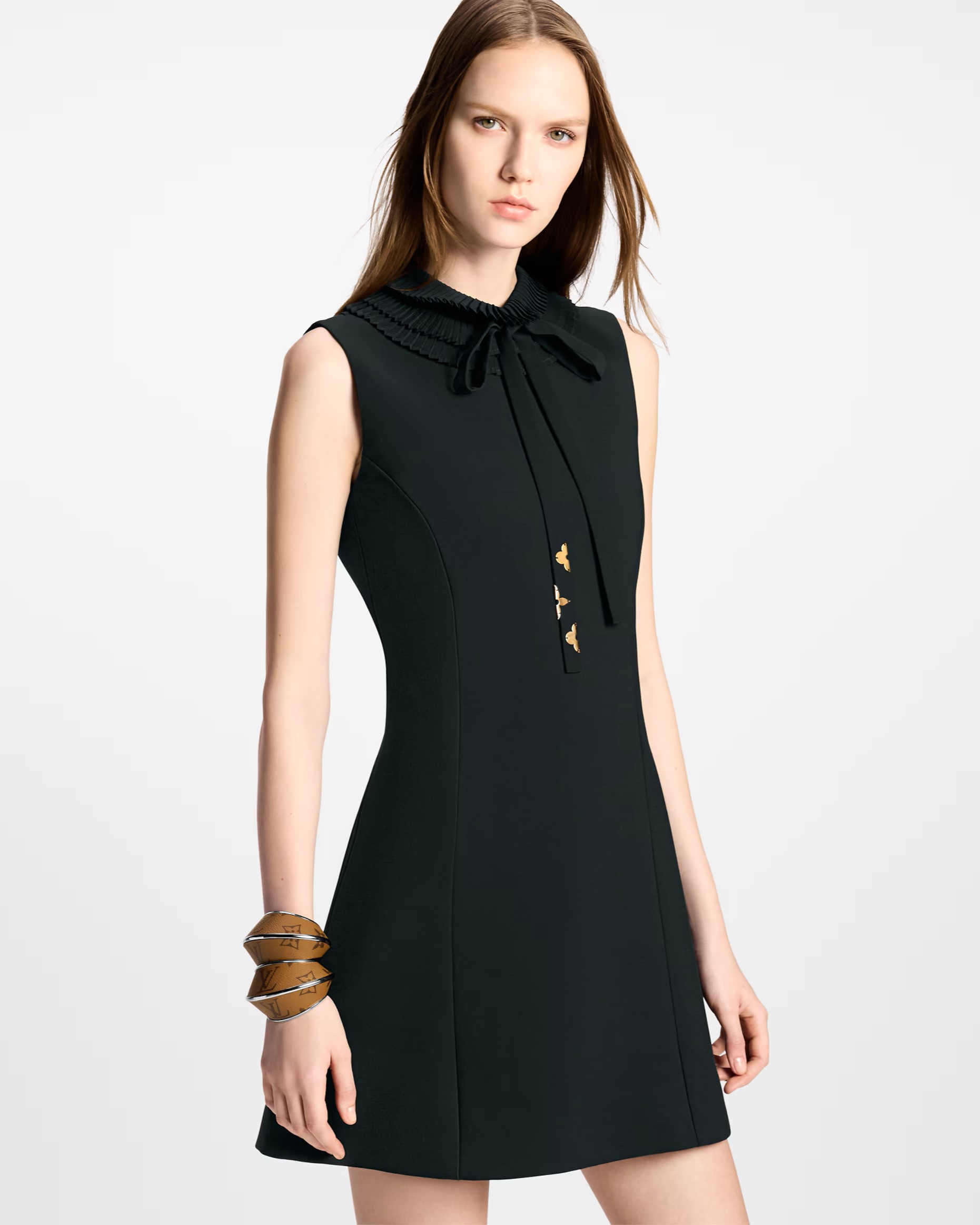 Áo đầm Louis Vuitton Pleat Collar Fitted Dress Black 2