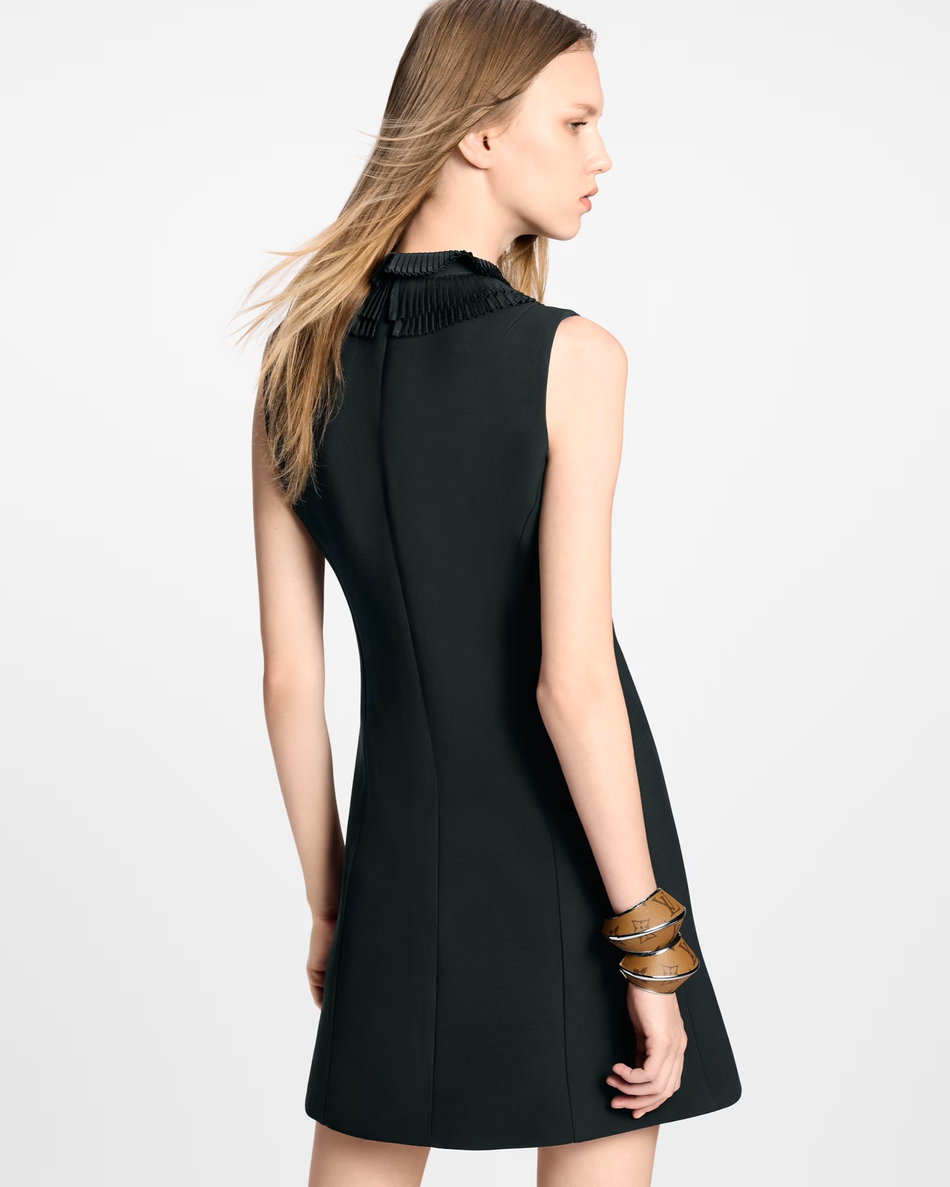 Áo đầm Louis Vuitton Pleat Collar Fitted Dress Black 6