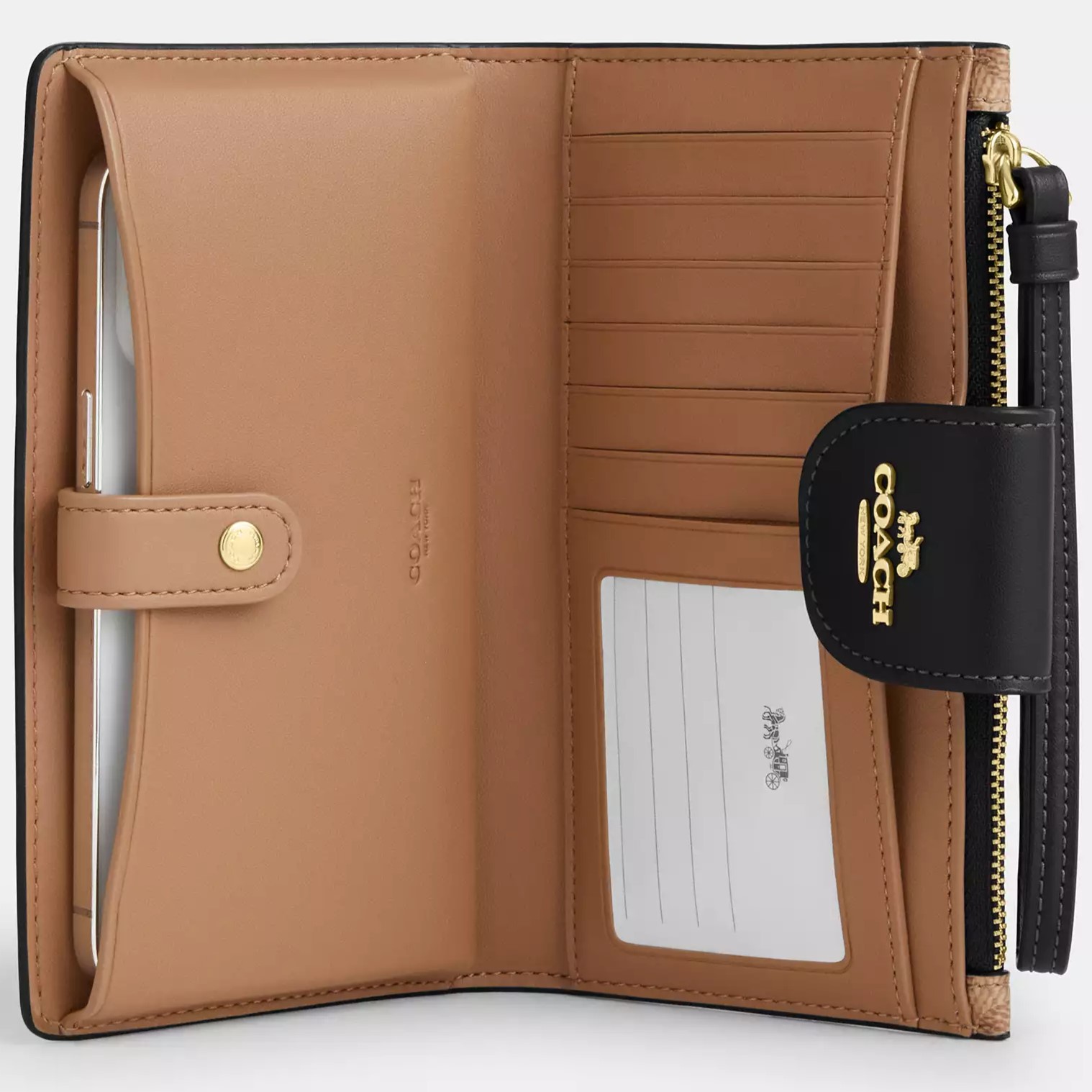 Ví đeo tay Coach nữ Phone Wallet In Signature Canvas Tan Black CW780 3