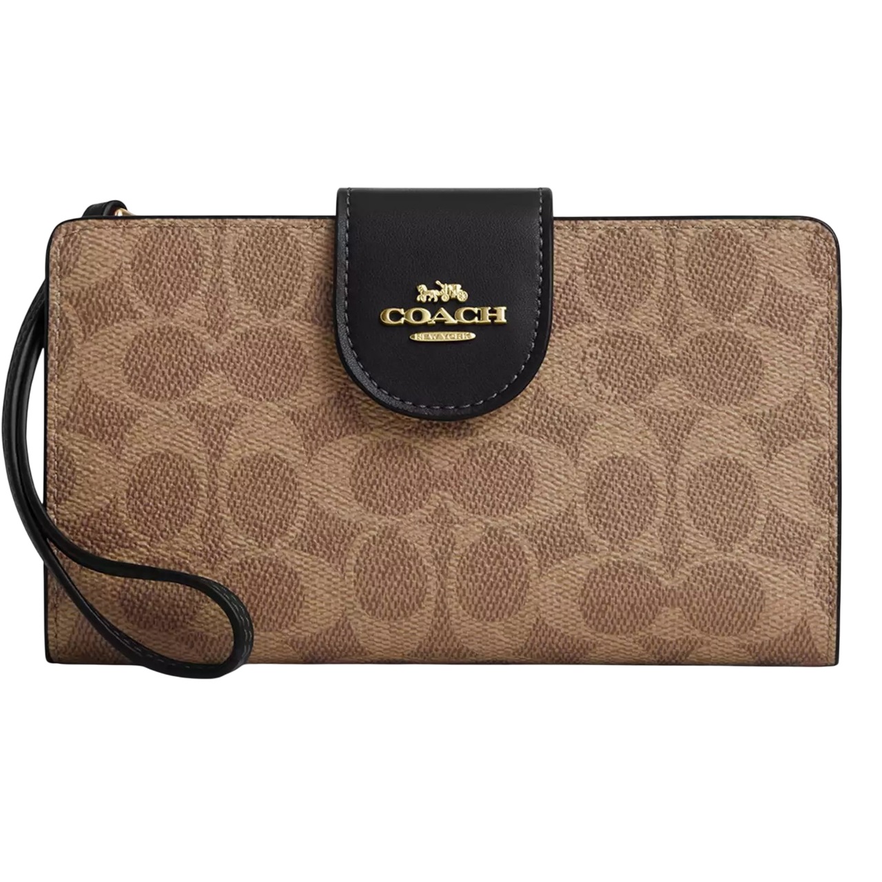 Ví đeo tay Coach nữ Phone Wallet In Signature Canvas Tan Black CW780 4