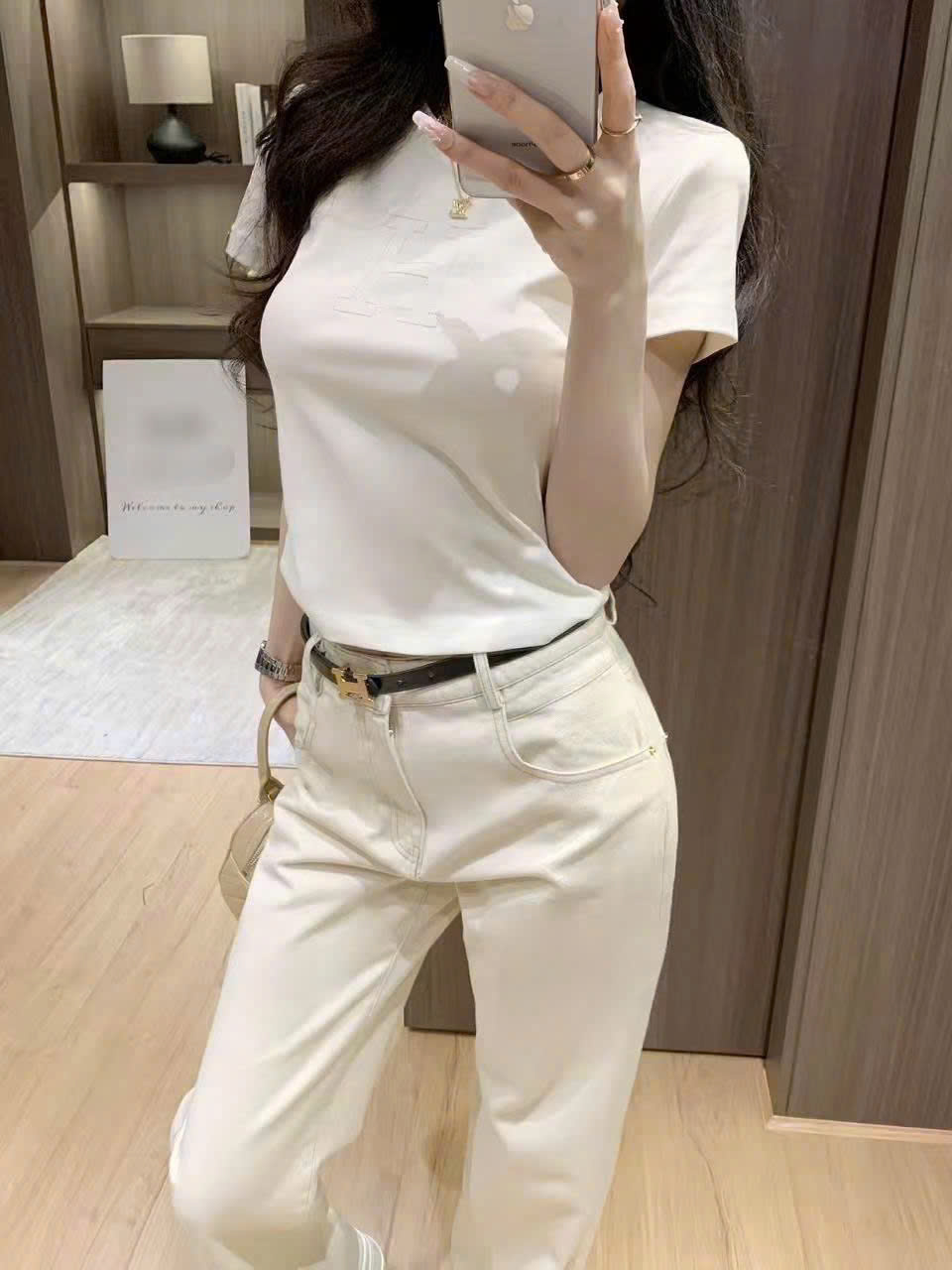 Áo thun tay ngắn cổ tròn trắng Herme 2