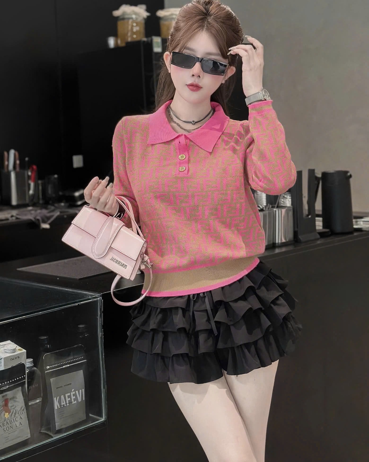 Áo len nữ tay dài cổ polo Fendi 4