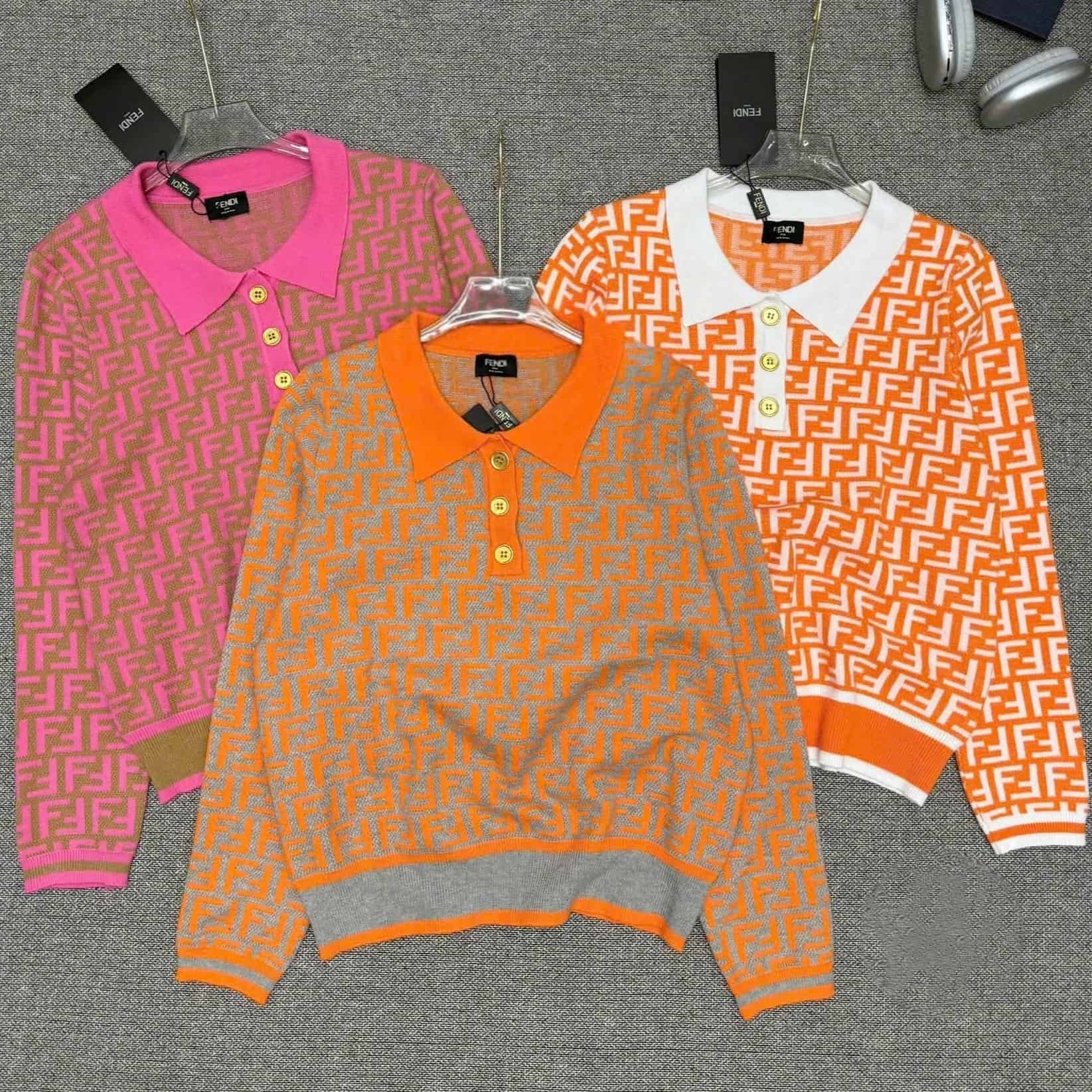 Áo len nữ tay dài cổ polo Fendi 5