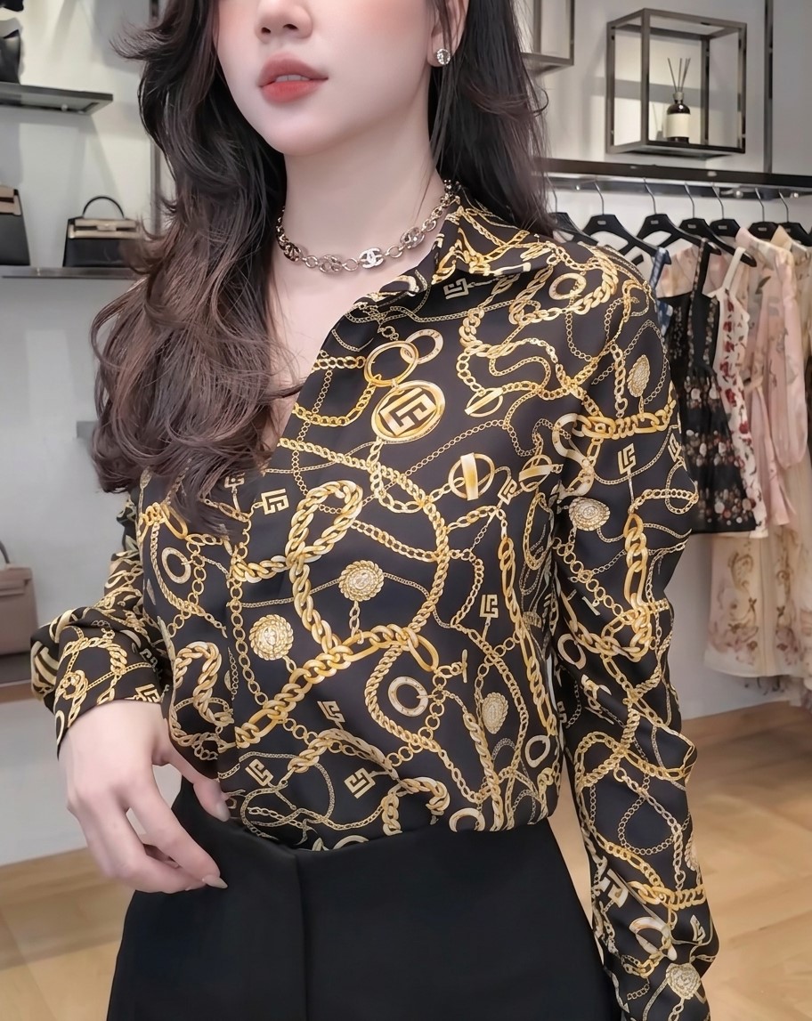 Áo sơ mi lụa nữ tay dài họa tiết Balmain 3
