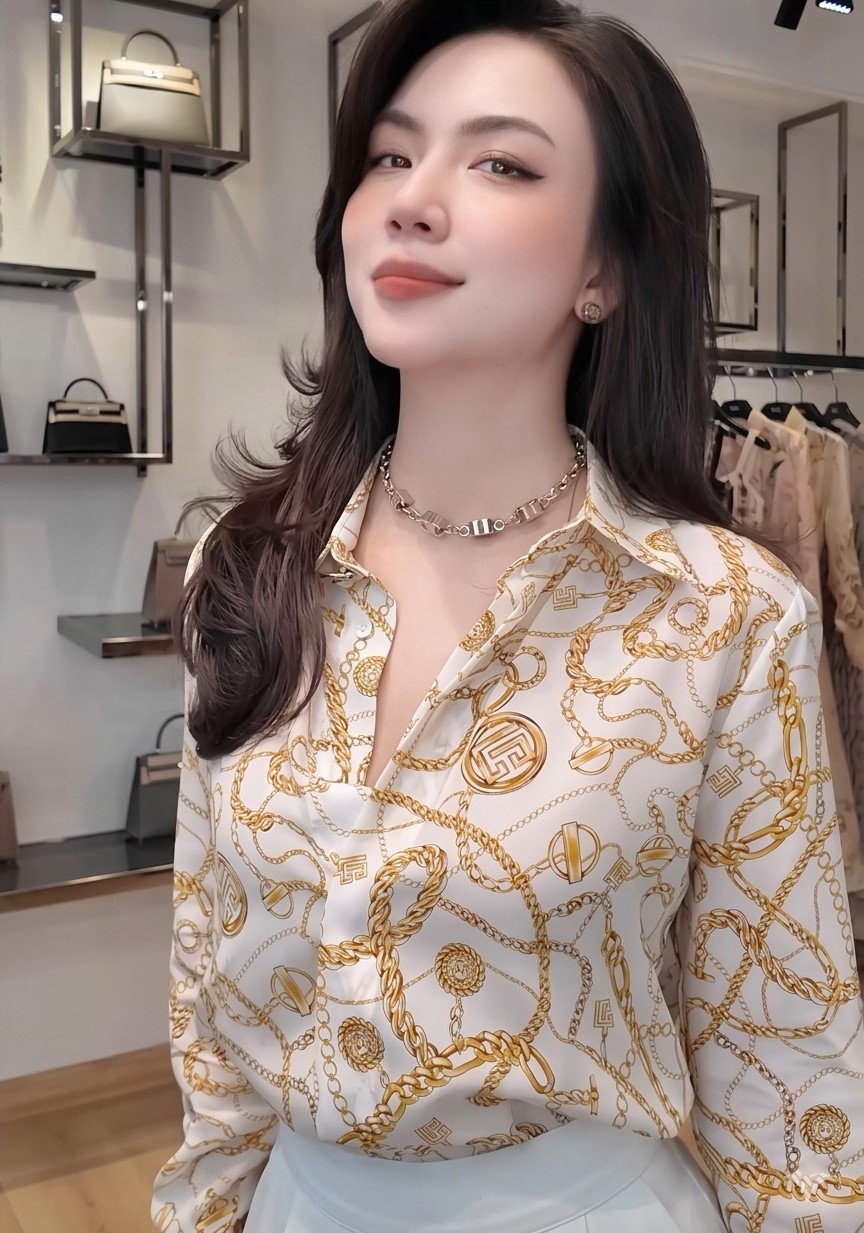 Áo sơ mi lụa nữ tay dài họa tiết Balmain 6