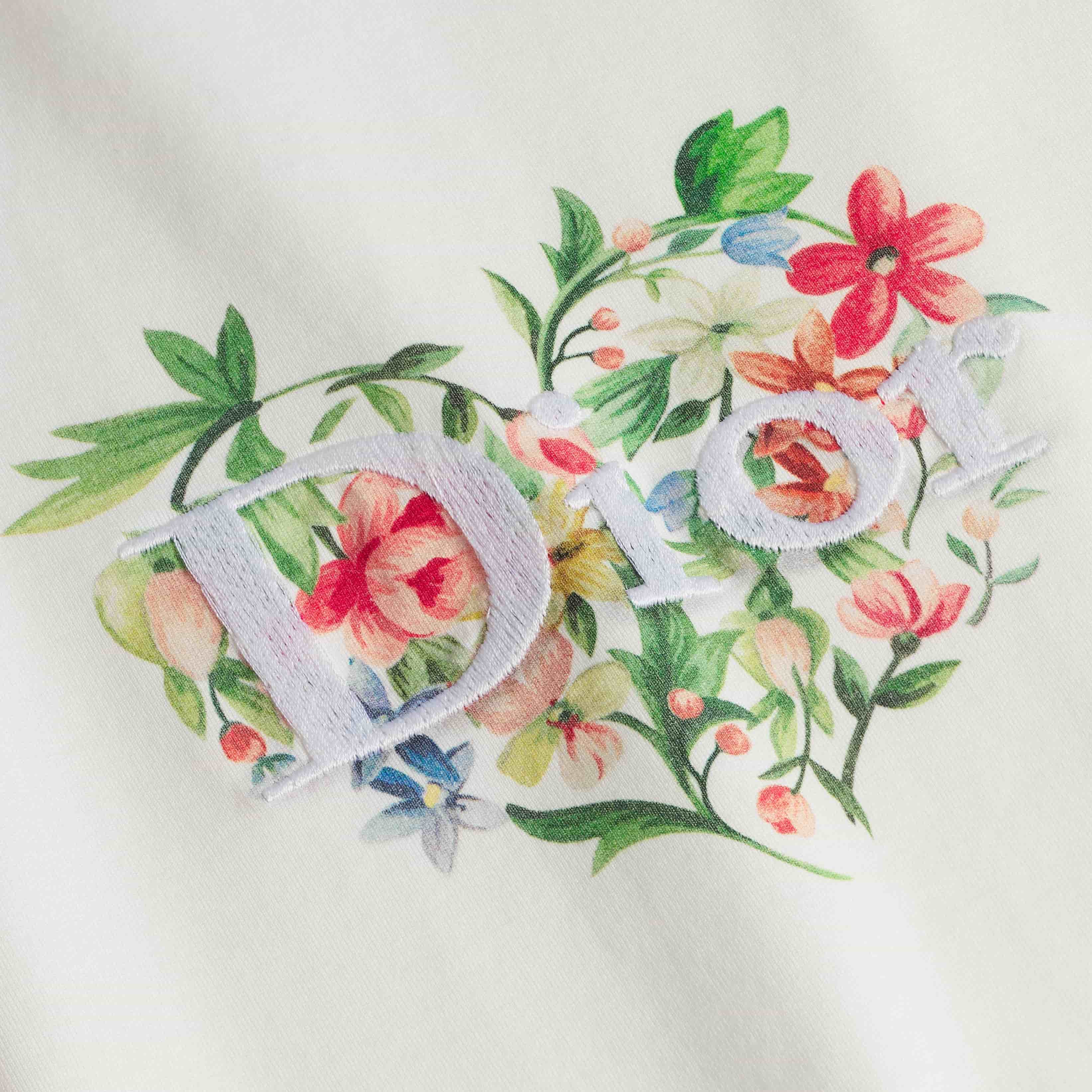 Áo thun trắng tay ngắn thêu hoa lá nữ Dior Dioramour Fitted T-Shirt White Cotton Jersey with Multicolor Floral Heart Motif 3