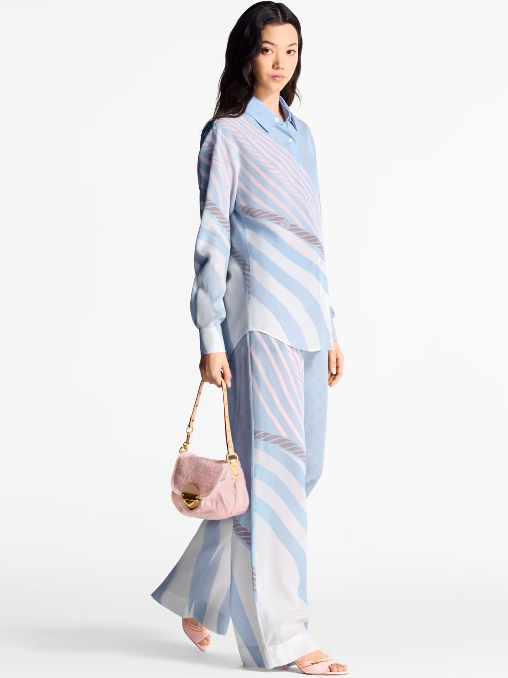 Combo áo sơ mi quần suông vải xanh dương Louis Vuitton 3