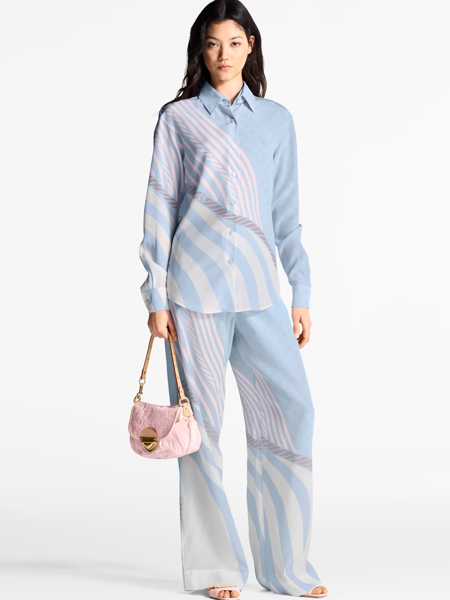 Combo áo sơ mi quần suông vải xanh dương Louis Vuitton 6
