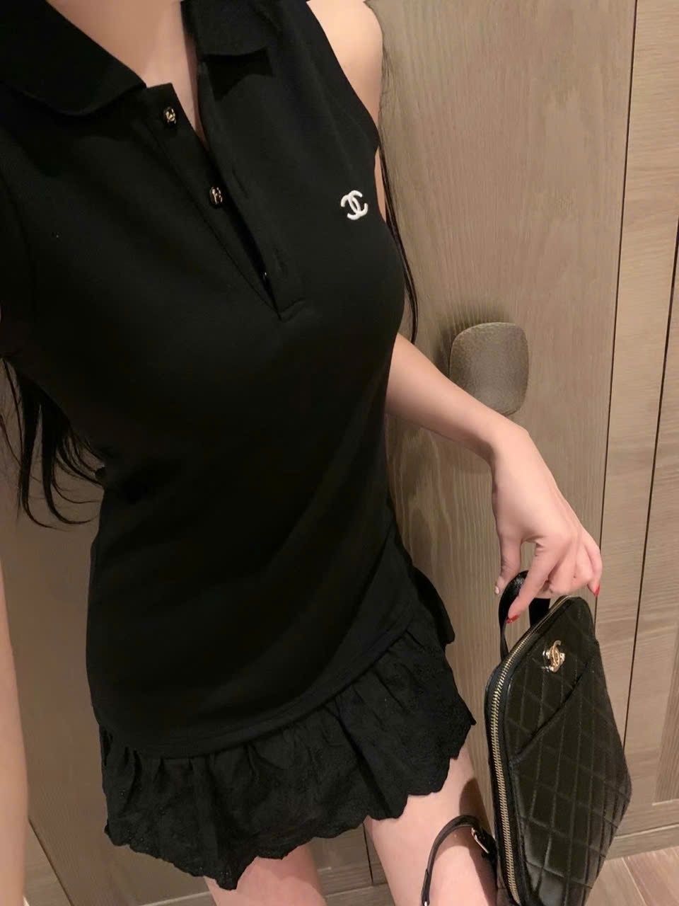 Đầm thun nữ thời trang sát nách cổ polo Chanel  2