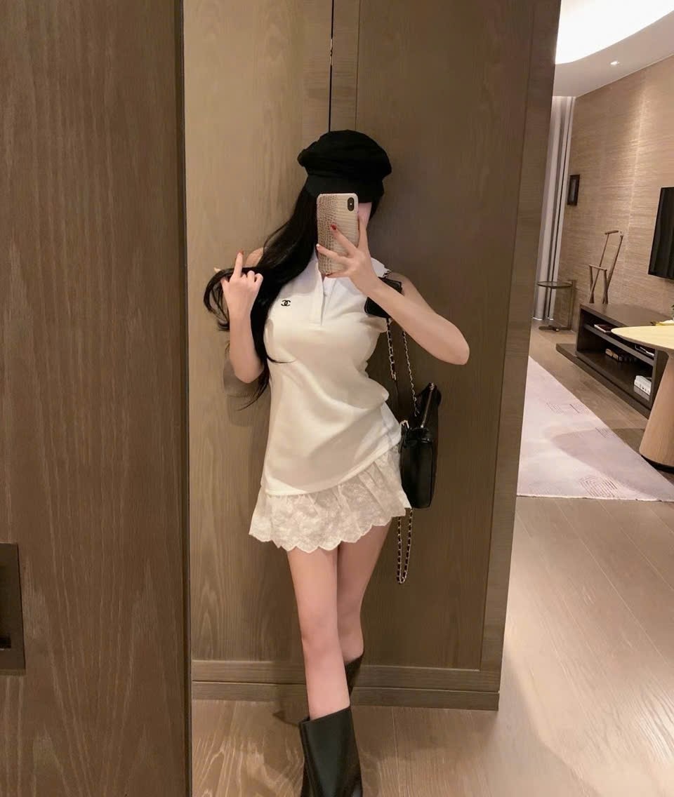 Đầm thun nữ thời trang sát nách cổ polo Chanel 6