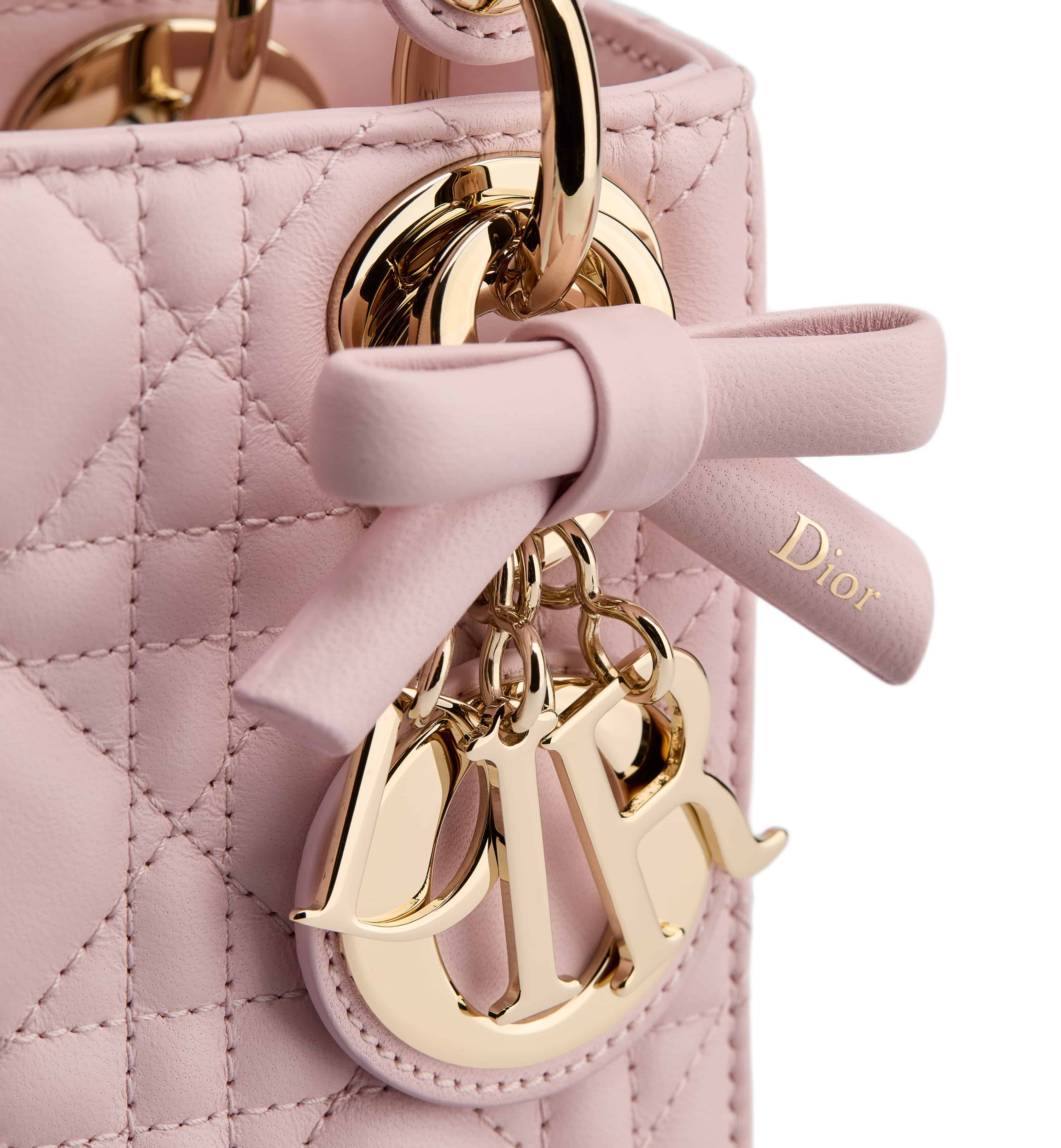 Túi đeo chéo Mini Lady Dior Bag with Chain Rose Soupir Cannage Lambskin 5
