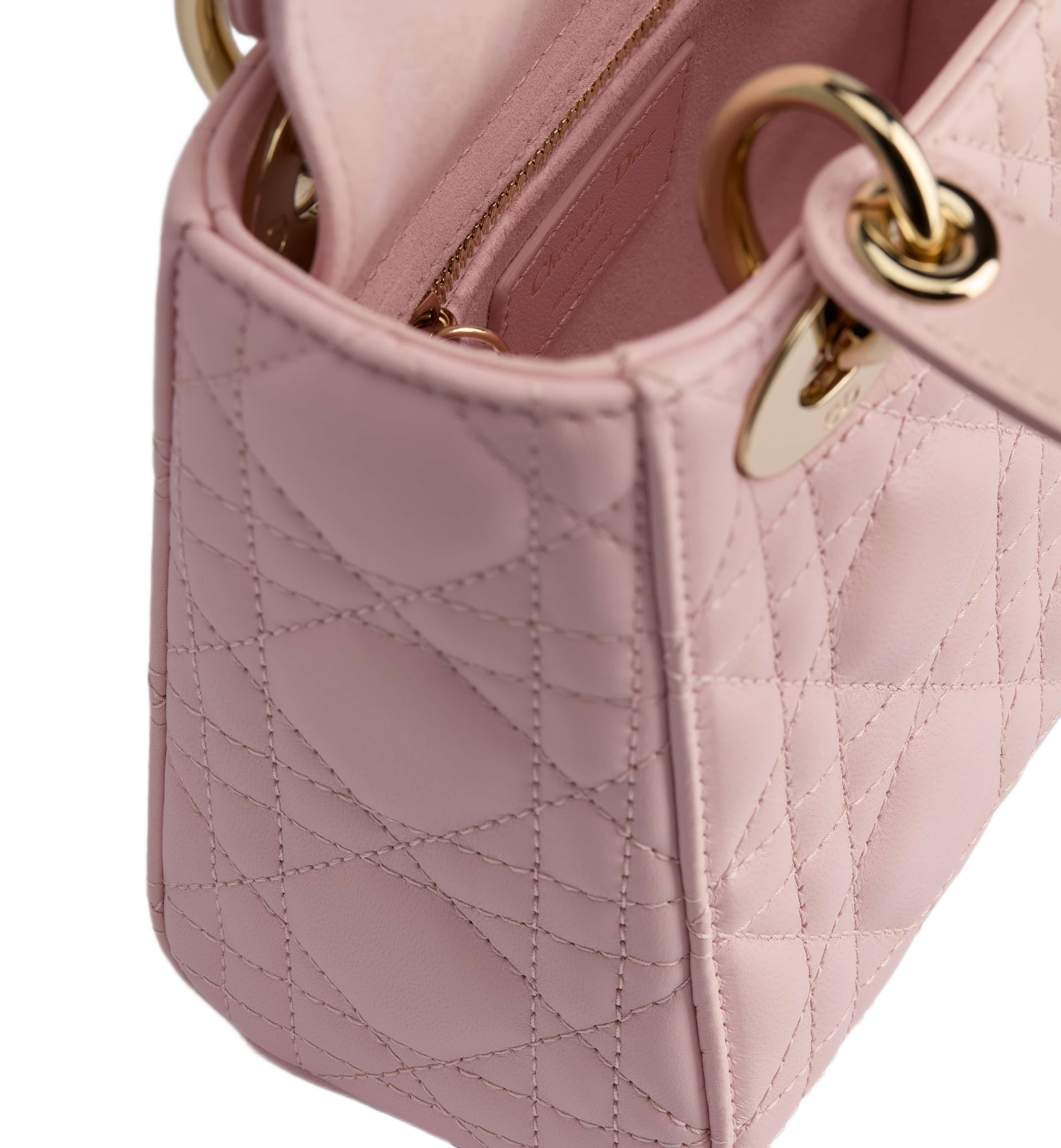 Túi đeo chéo Mini Lady Dior Bag with Chain Rose Soupir Cannage Lambskin 2