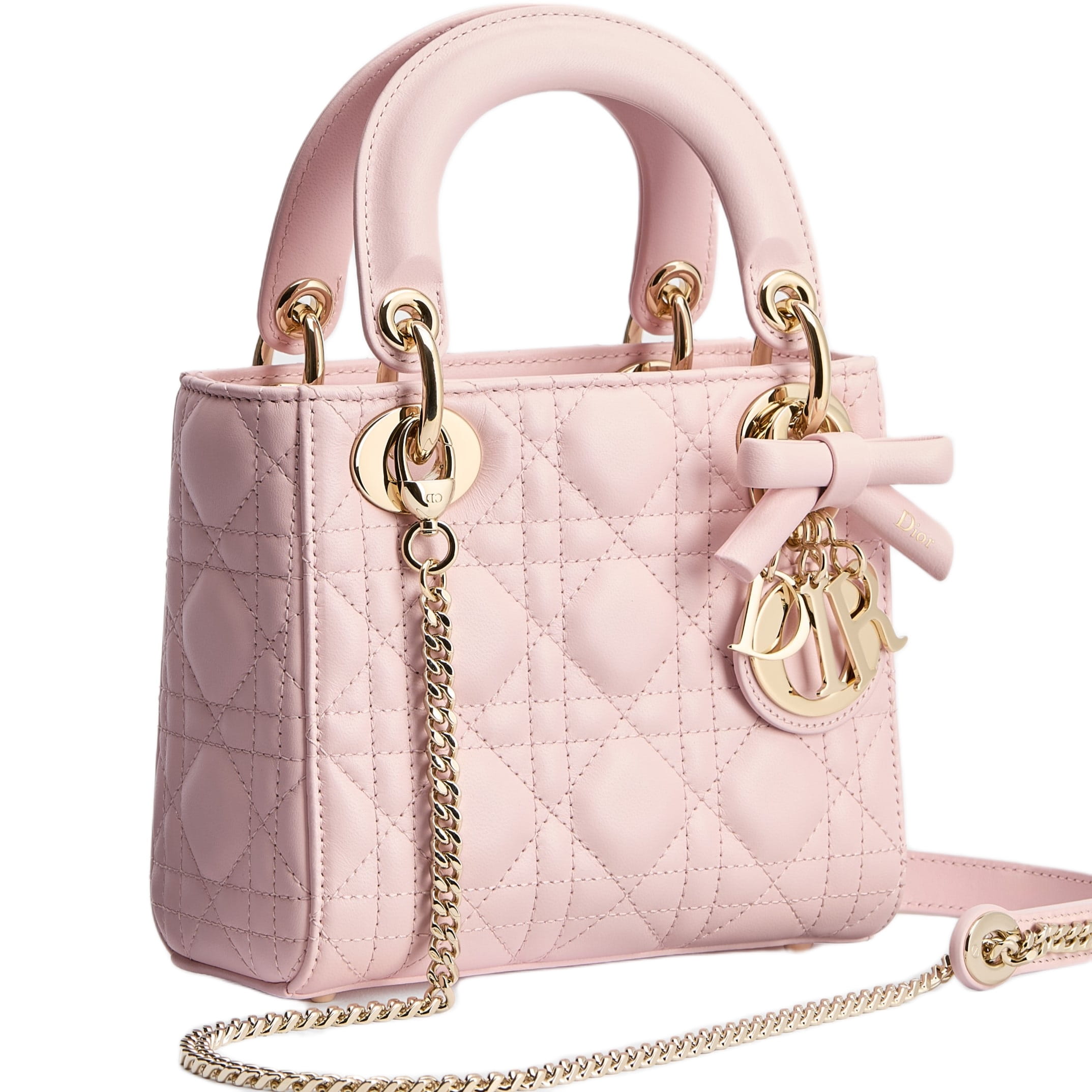Túi đeo chéo Mini Lady Dior Bag with Chain Rose Soupir Cannage Lambskin 3