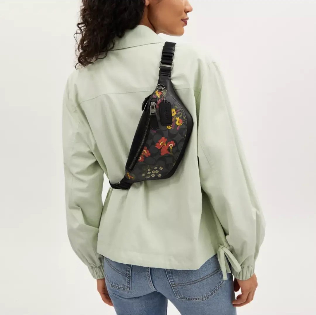 Túi đeo bao tử Coach Warren Mini Belt Bag In Signature Canvas With Floral Print Charcoal Multi CR189 5