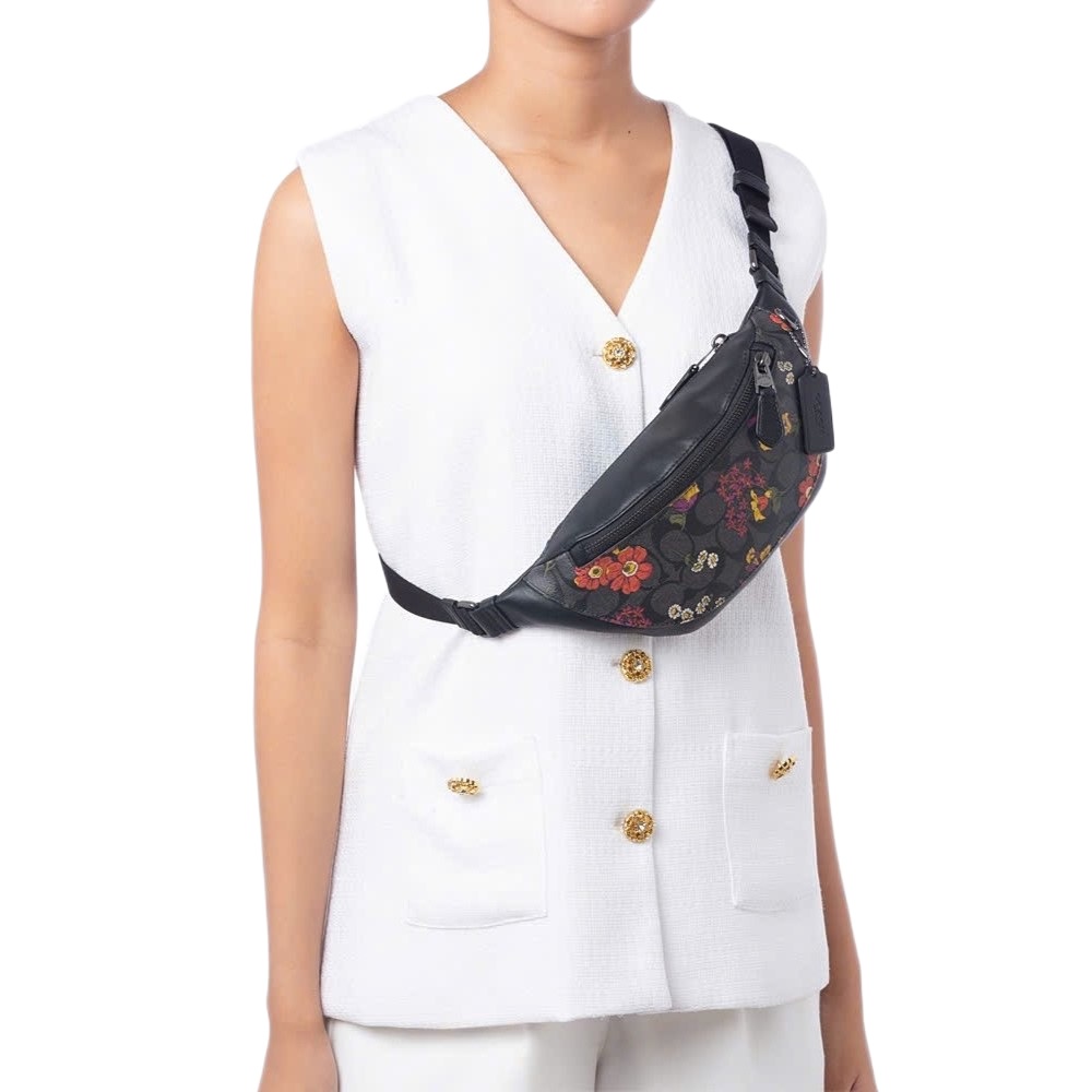 Túi đeo bao tử Coach Warren Mini Belt Bag In Signature Canvas With Floral Print Charcoal Multi CR189 7