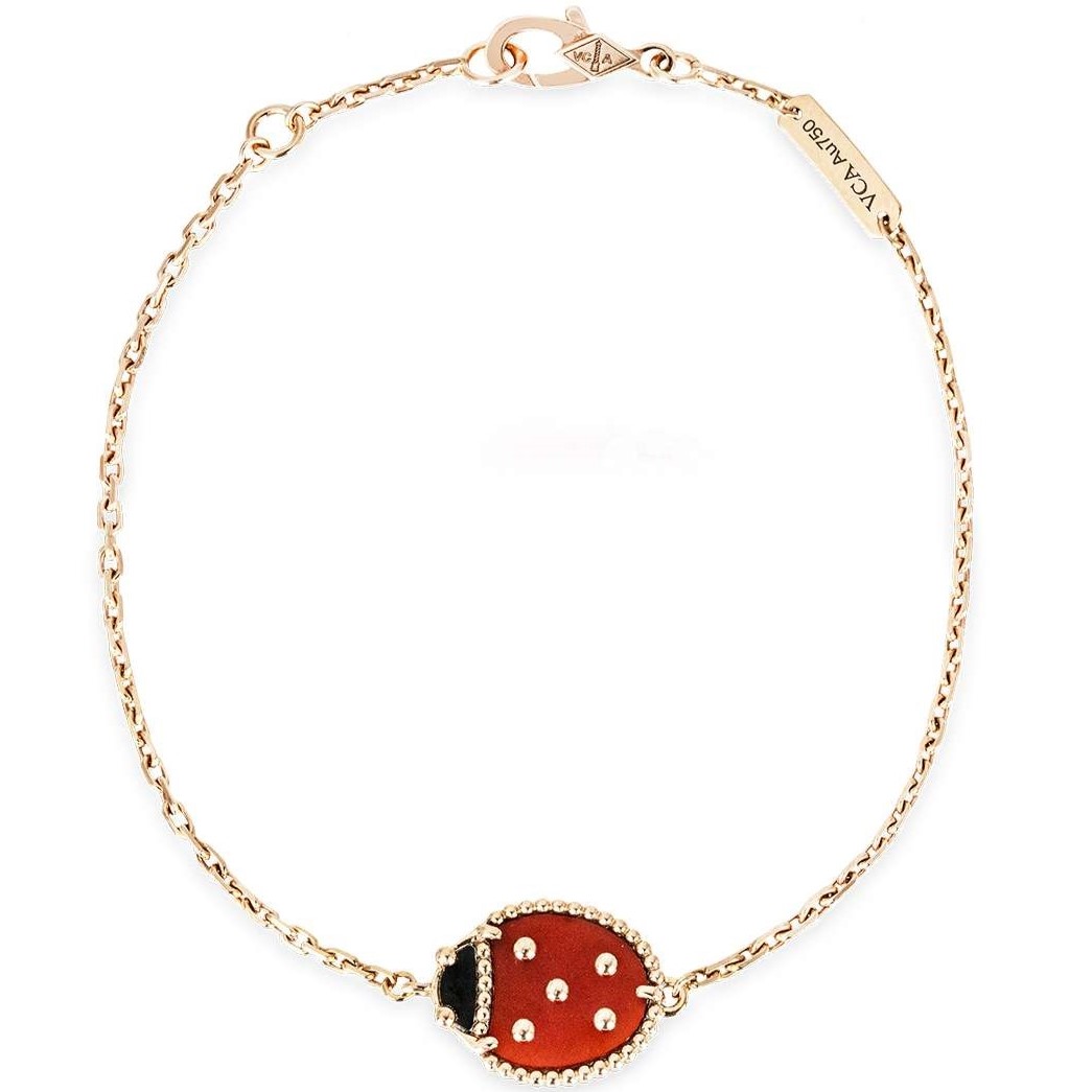 Vòng tay nữ bọ rùa Van Cleef Arpels Lucky Spring Bracelet Closed Wings Ladybug Rose Gold Carnelian VCARP7R000 8