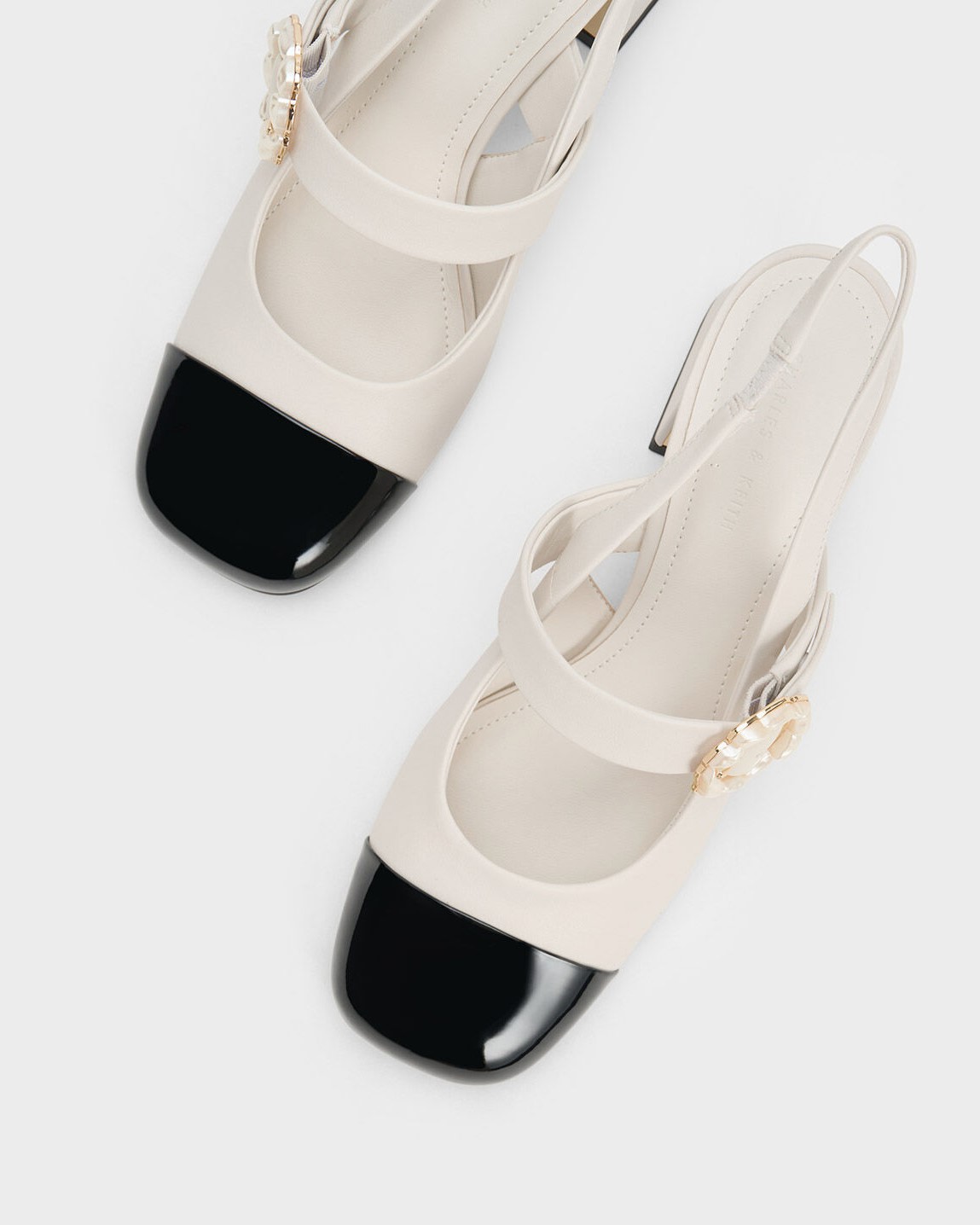 GIÀY BÍT MŨI CNK CHARLES KEITH PATENT TWO-TONE PEARL BUCKLE SLINGBACK PUMPS CK1-60361474 7