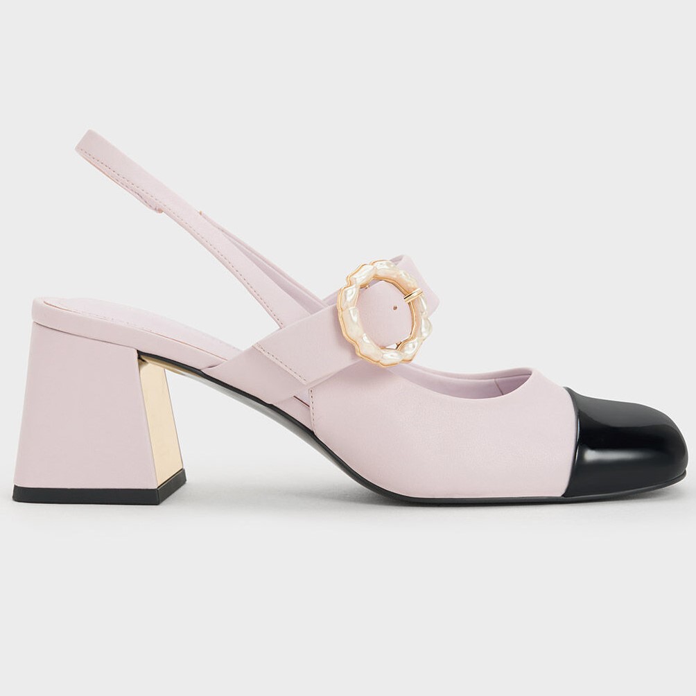 GIÀY BÍT MŨI CNK CHARLES KEITH PATENT TWO-TONE PEARL BUCKLE SLINGBACK PUMPS CK1-60361474 12