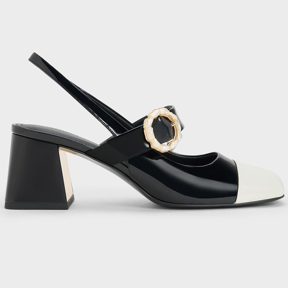 GIÀY BÍT MŨI CNK CHARLES KEITH PATENT TWO-TONE PEARL BUCKLE SLINGBACK PUMPS CK1-60361474 13