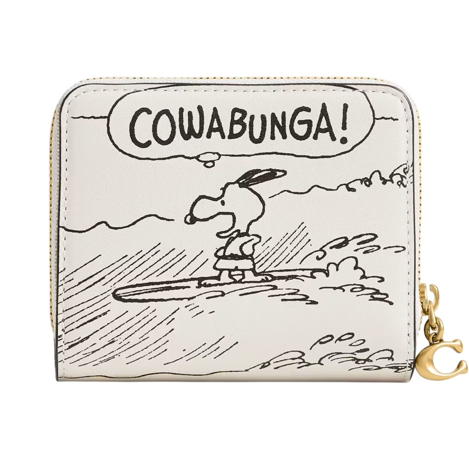 Ví nữ ngắn cầm tay Coach Peanuts Newspaper Print Billfold Wallet Chalk CCB23 1