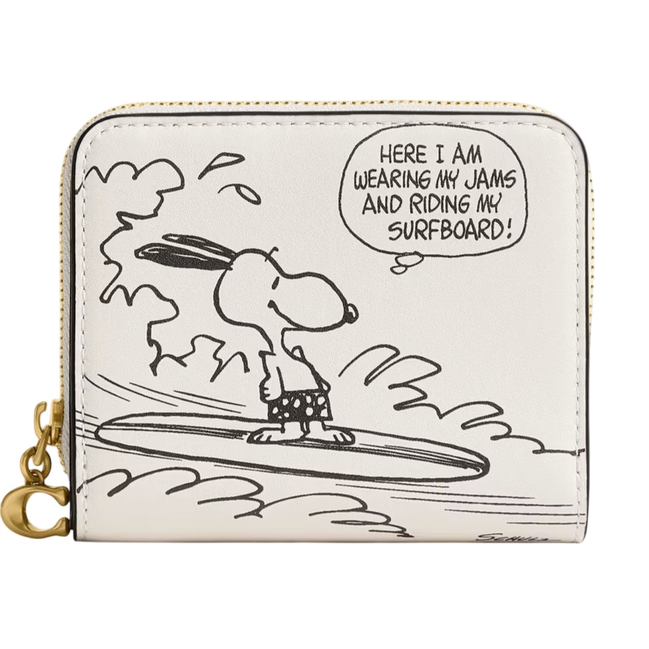 Ví nữ ngắn cầm tay Coach Peanuts Newspaper Print Billfold Wallet Chalk CCB23 4