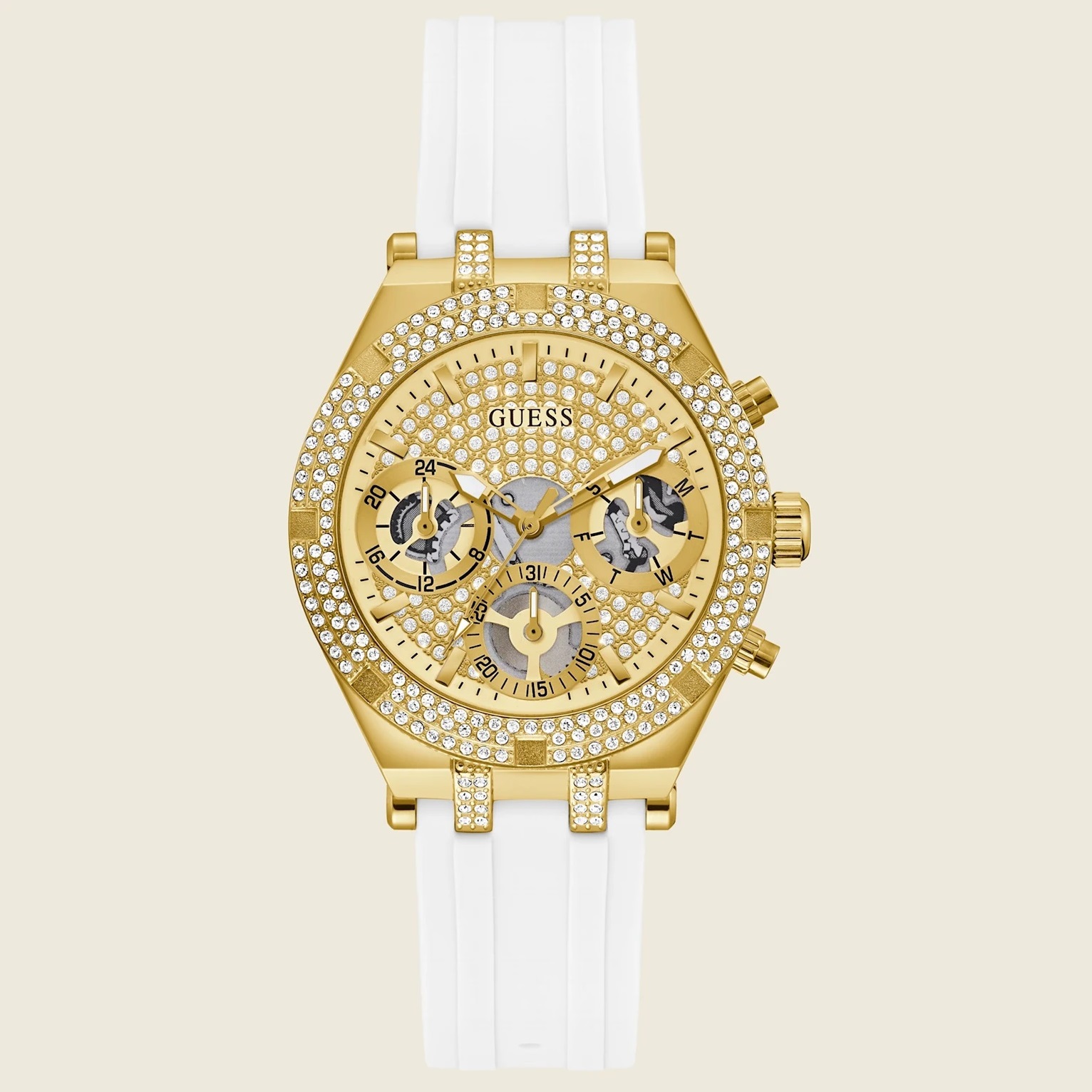 ĐỒNG HỒ GUESS GOLD-TONE AND WHITE SILICONE MULTIFUNCTION WATCH 4