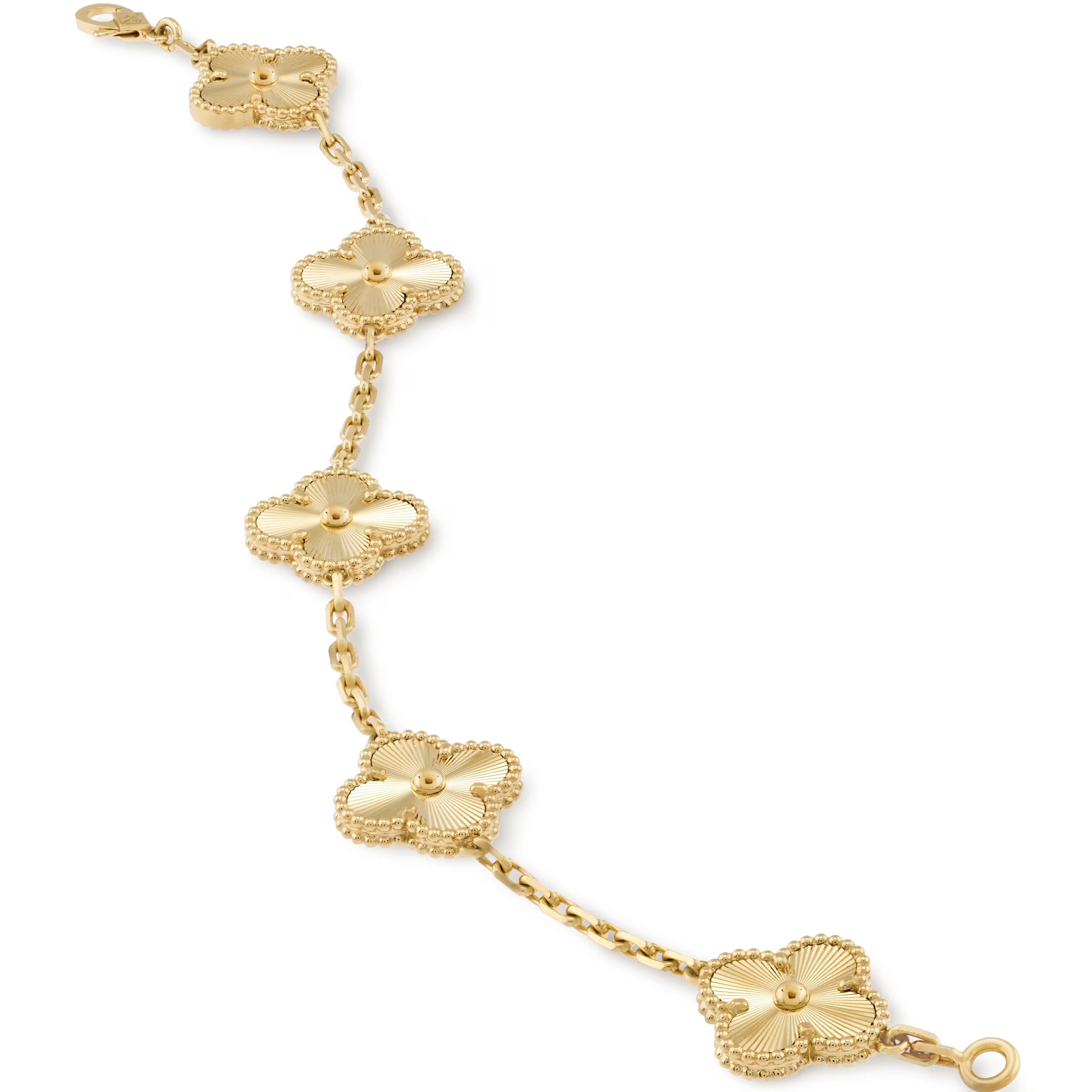 Lắc tay cỏ 4 lá Van Cleef Arpels Vintage Alhambra 5 Motifs Bracelet Guilloché Yellow Gold VCARP3JK00 2