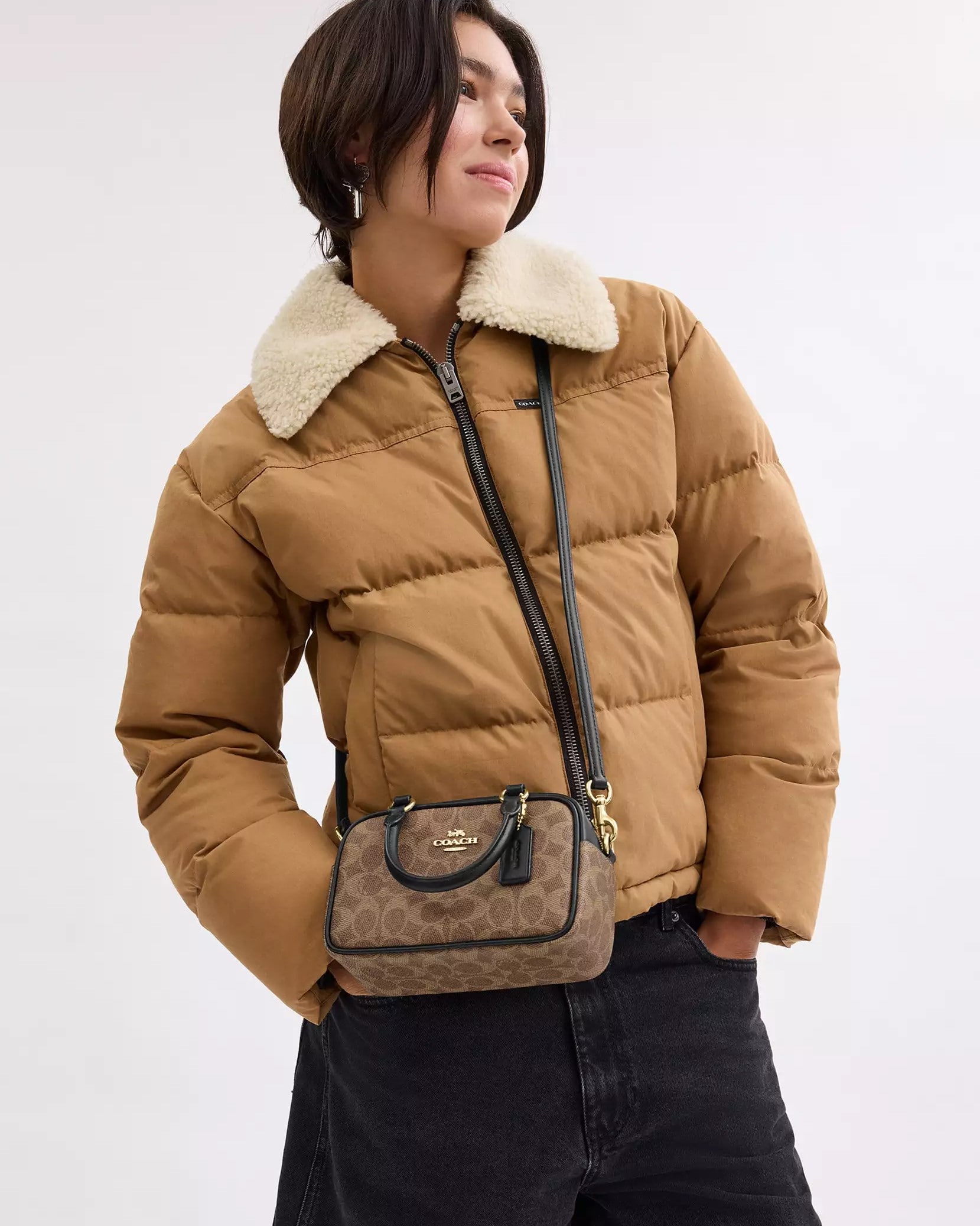 Túi xách Coach Satchel Crossbody Bag in Signature Canvas Tan Black CW197 3