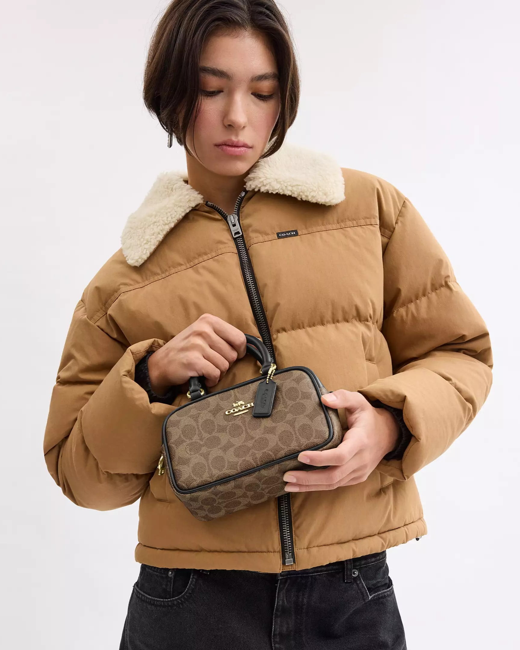 Túi xách Coach Satchel Crossbody Bag in Signature Canvas Tan Black CW197 7