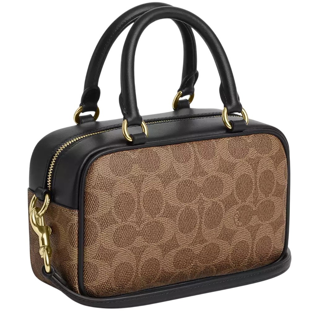 Túi xách Coach Satchel Crossbody Bag in Signature Canvas Tan Black CW197 6
